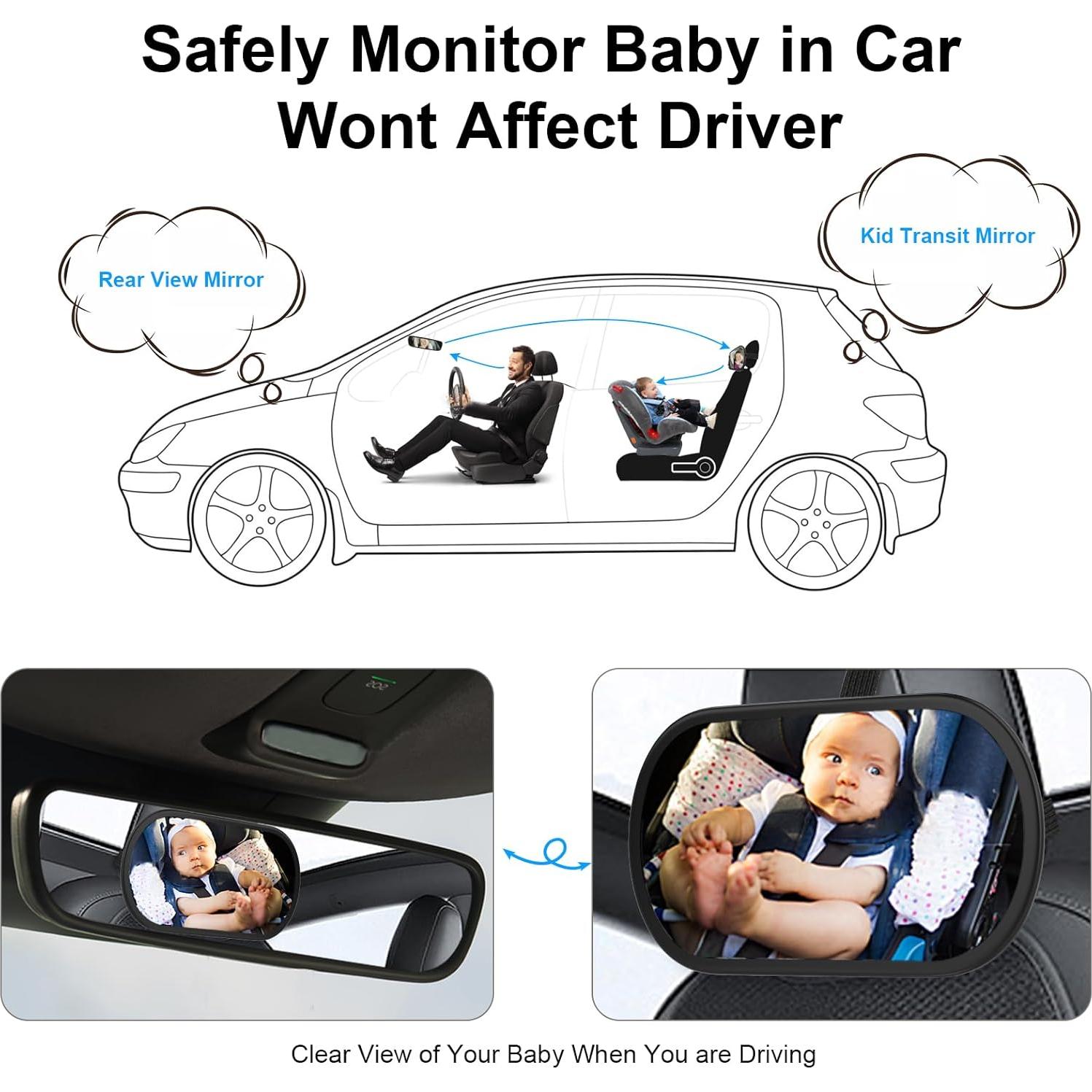 Espejo de Coche para Bebés BOEYOS BM100 Negro 360° Ajustable