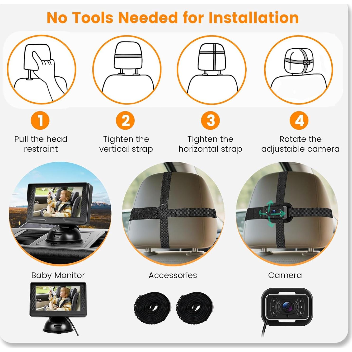 Monitor de Coche para Bebés Upriding 4.3" con Cámara Gran Angular