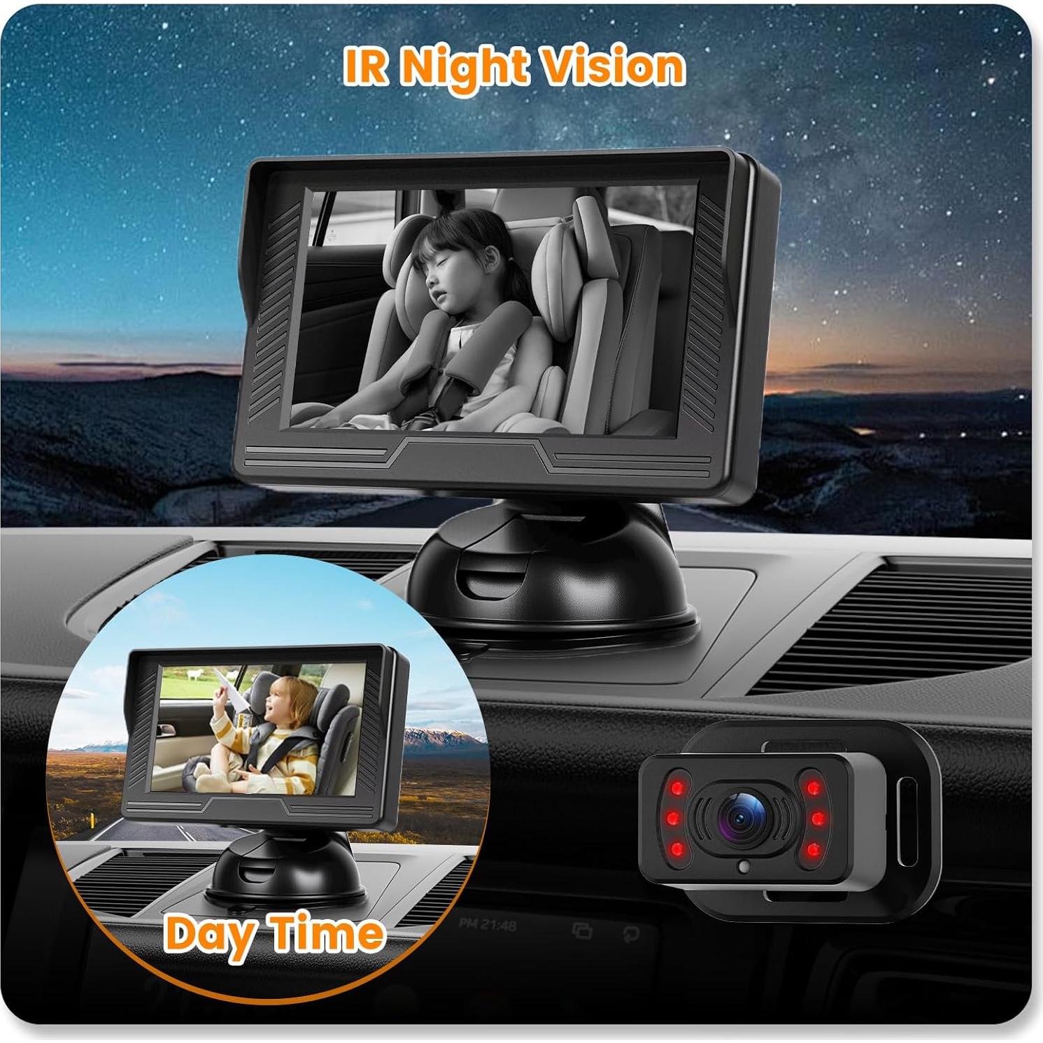 Monitor de Coche para Bebés Upriding 4.3" con Cámara Gran Angular