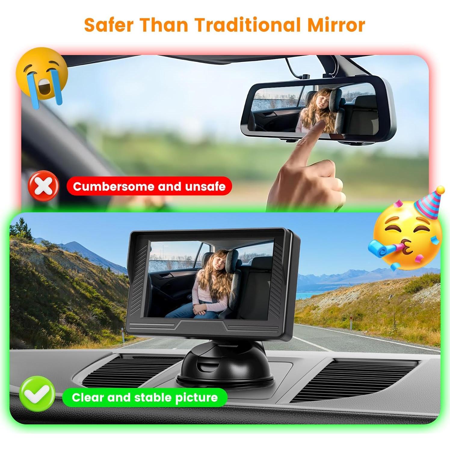 Monitor de Coche para Bebés Upriding 4.3" con Cámara Gran Angular