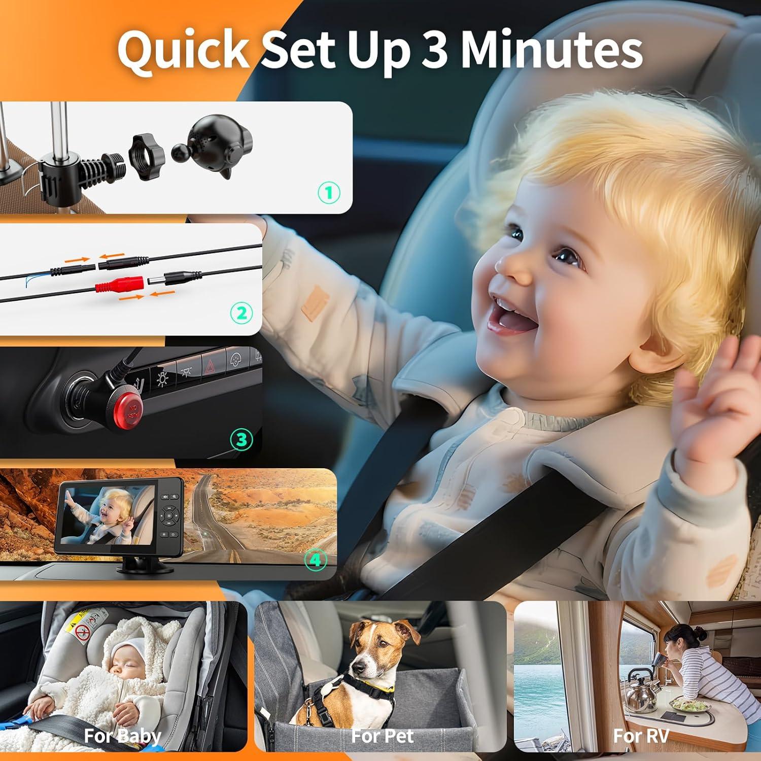 Cámara de Auto para Bebés CY401 4.3" HD 1080P con Zoom 4X