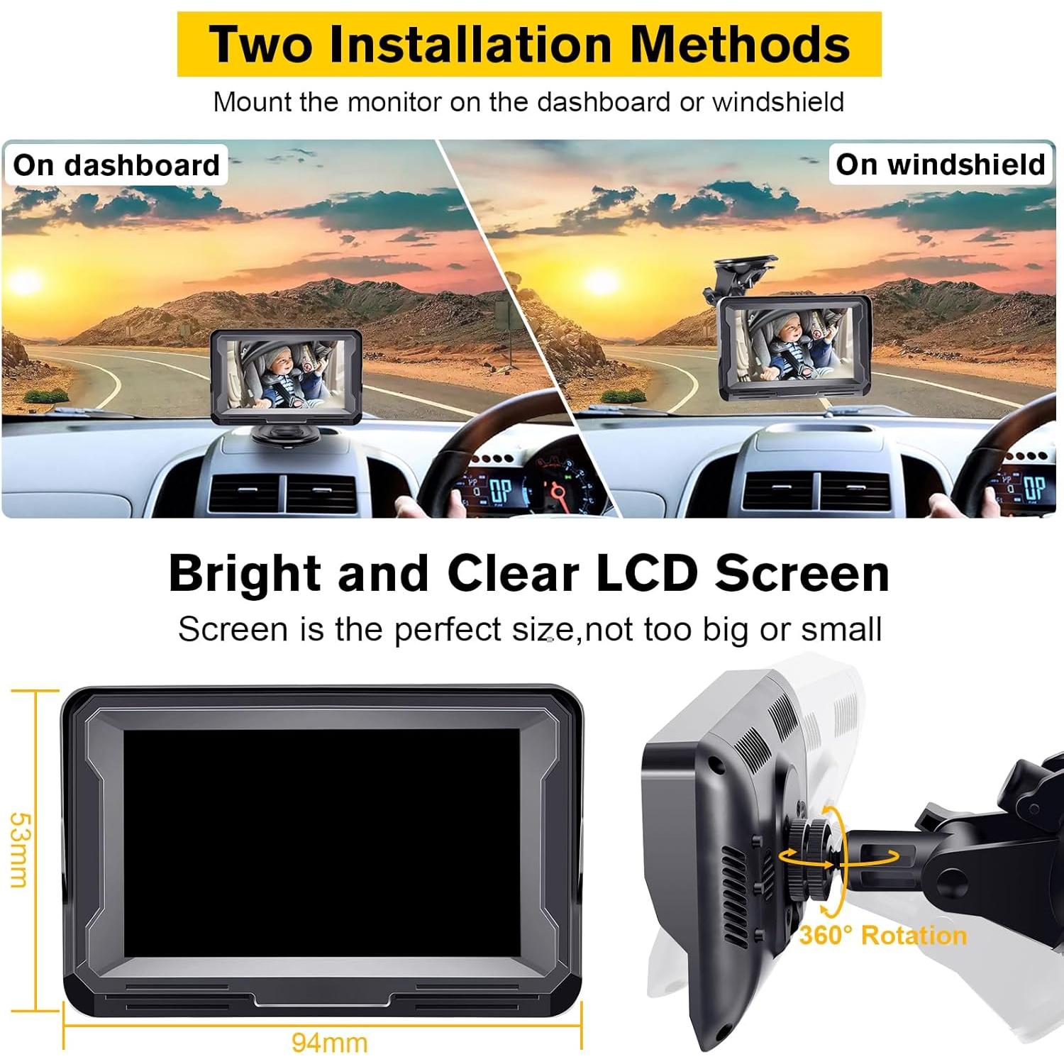 Cámara para Coche de Bebé AMTIFO 1080P HD Beige con Monitor 4.3"