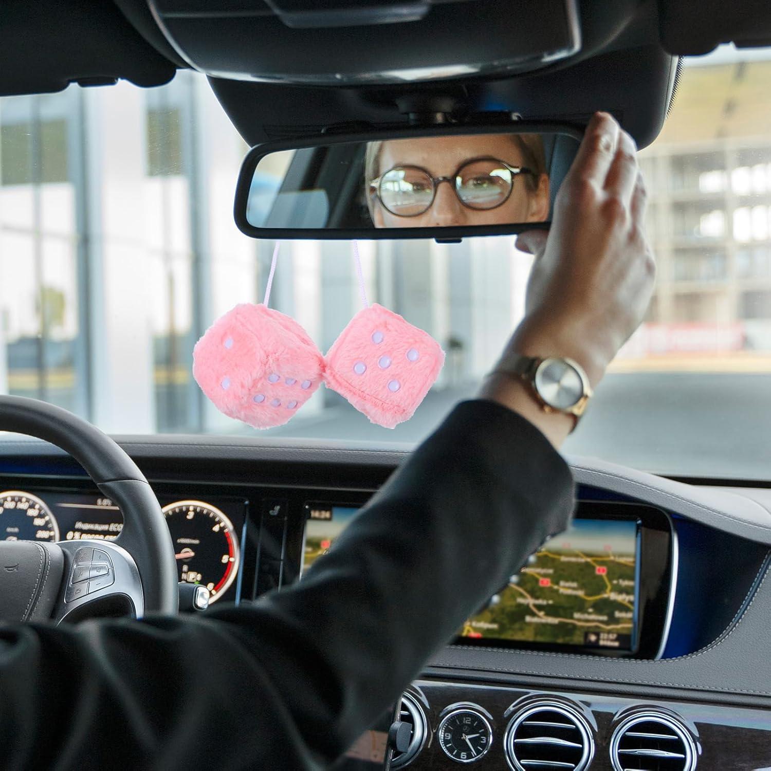 Dados Peludos Telooco 6cm Rosa Bebé para Espejo Retrovisor