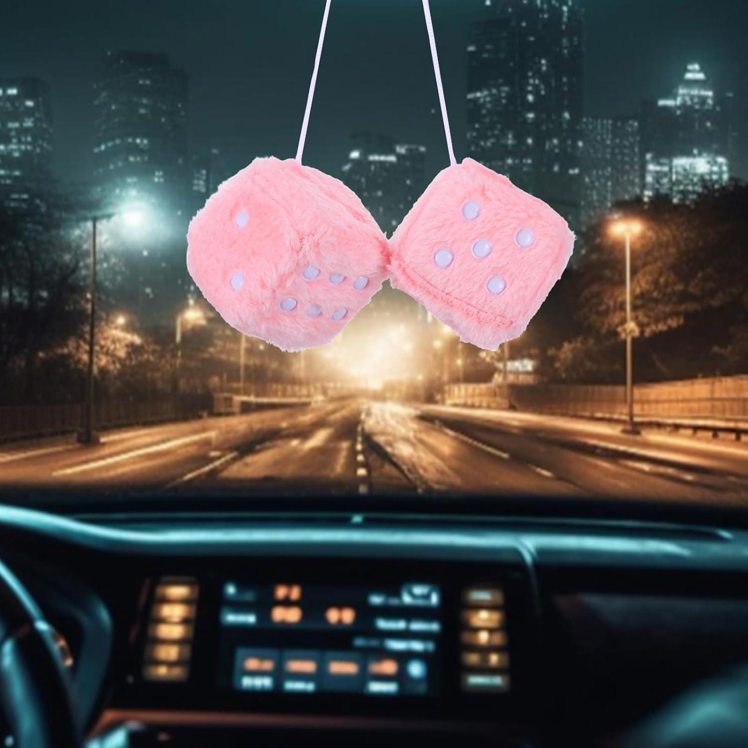 Dados Peludos Telooco 6cm Rosa Bebé para Espejo Retrovisor