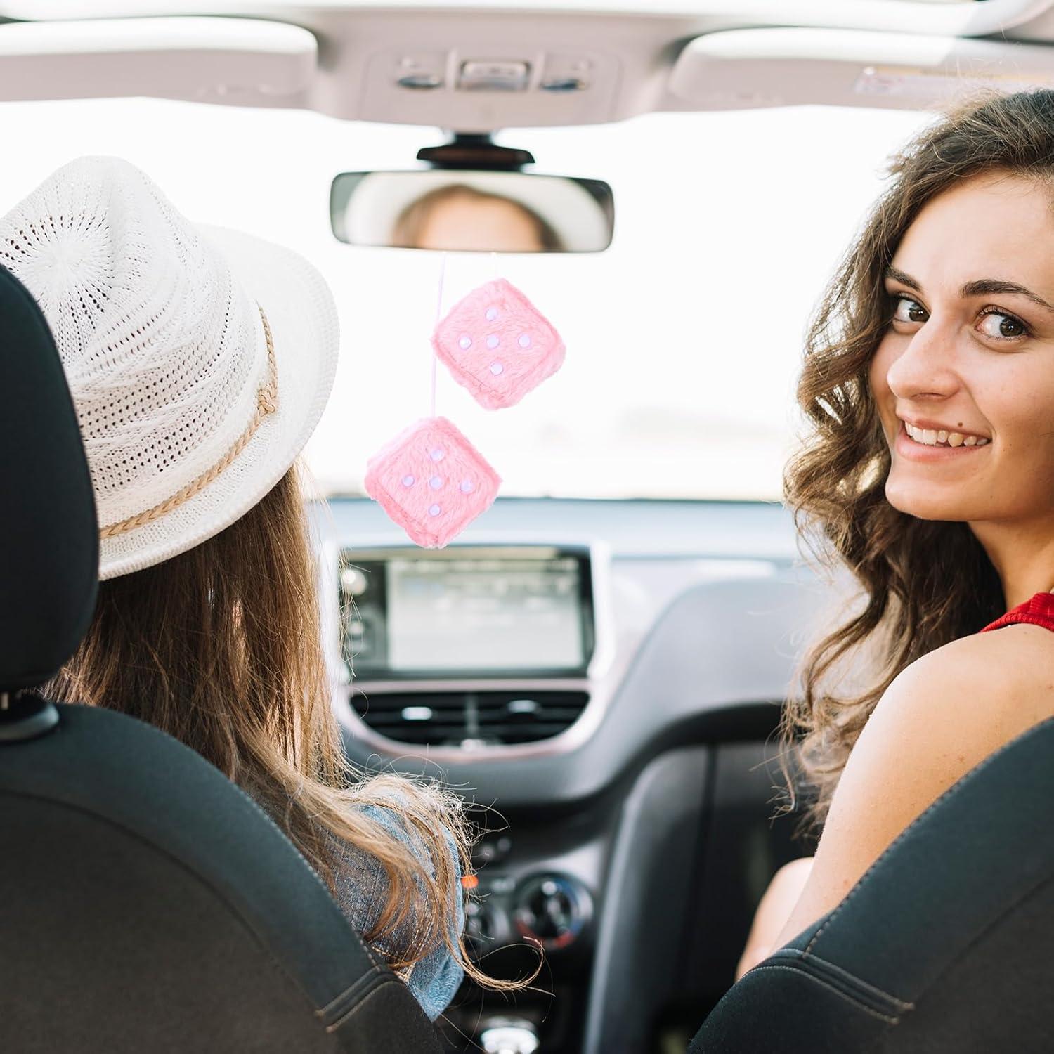 Dados Peludos Telooco 6cm Rosa Bebé para Espejo Retrovisor