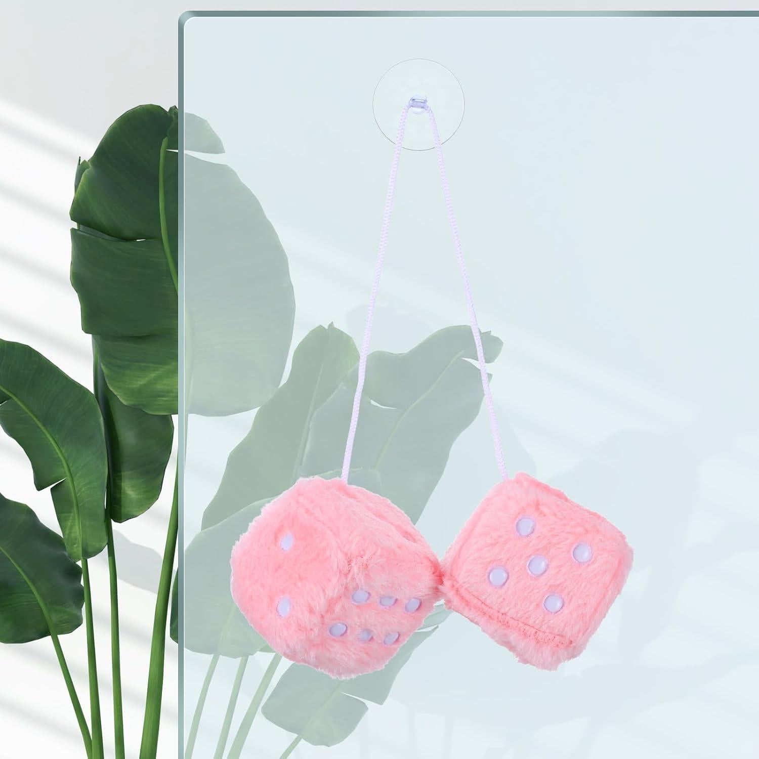 Dados Peludos Telooco 6cm Rosa Bebé para Espejo Retrovisor