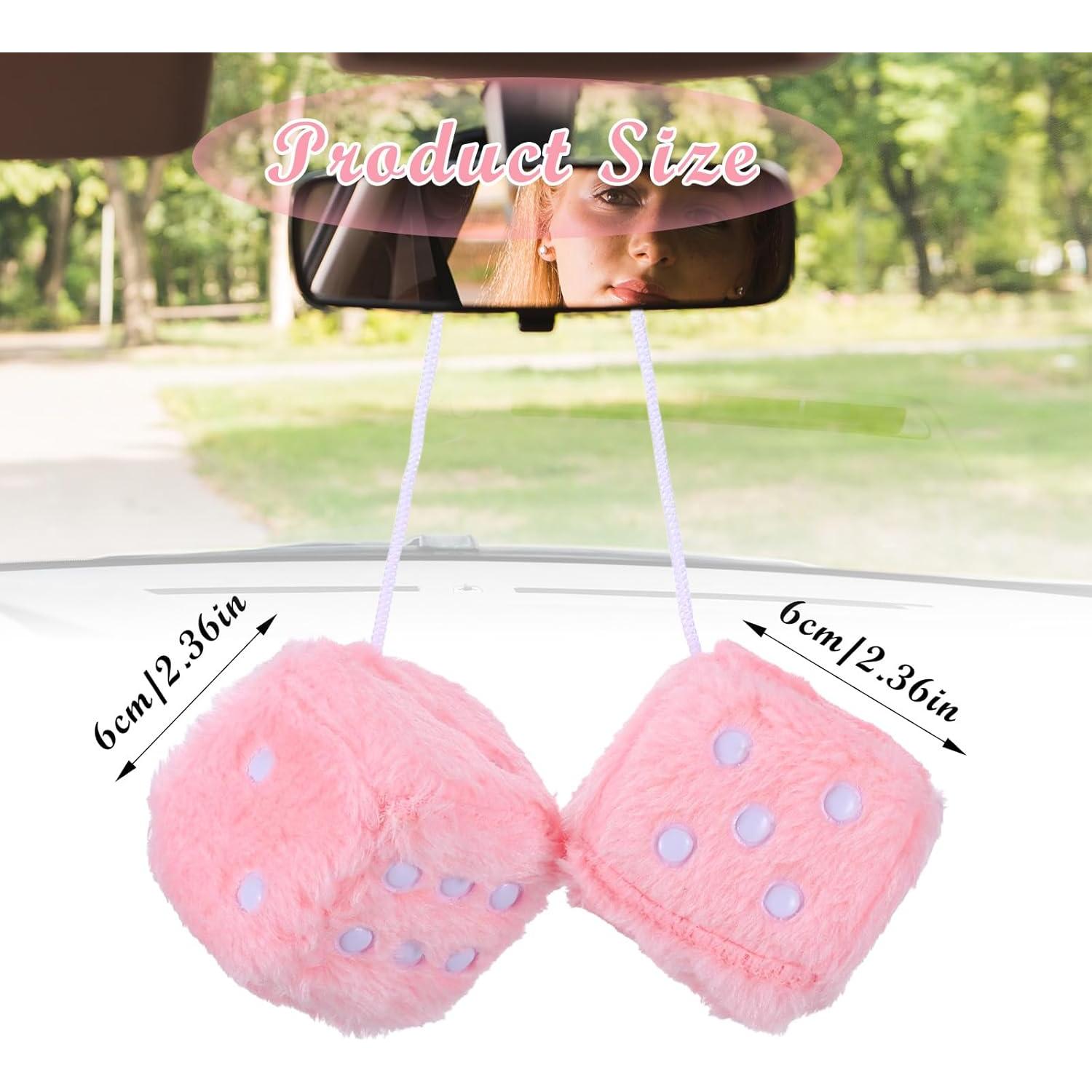 Dados Peludos Telooco 6cm Rosa Bebé para Espejo Retrovisor