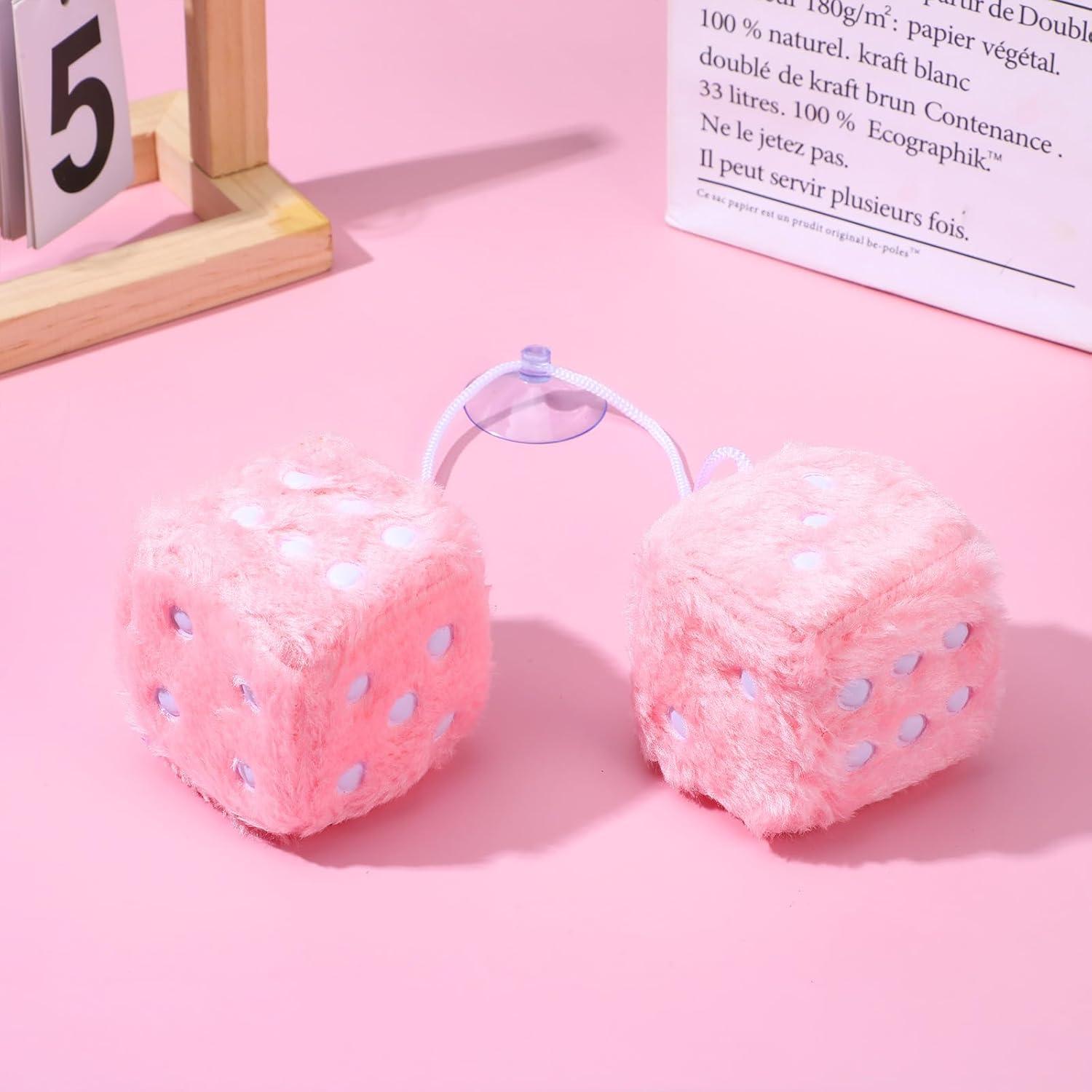 Dados Peludos Telooco 6cm Rosa Bebé para Espejo Retrovisor