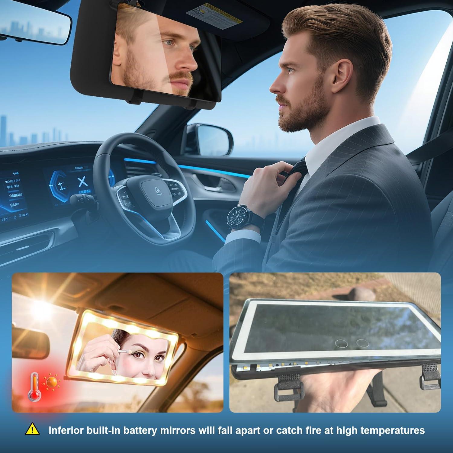 Espejo de Visera de Coche Saiggnyy Grande 25.4x12.7cm Negro