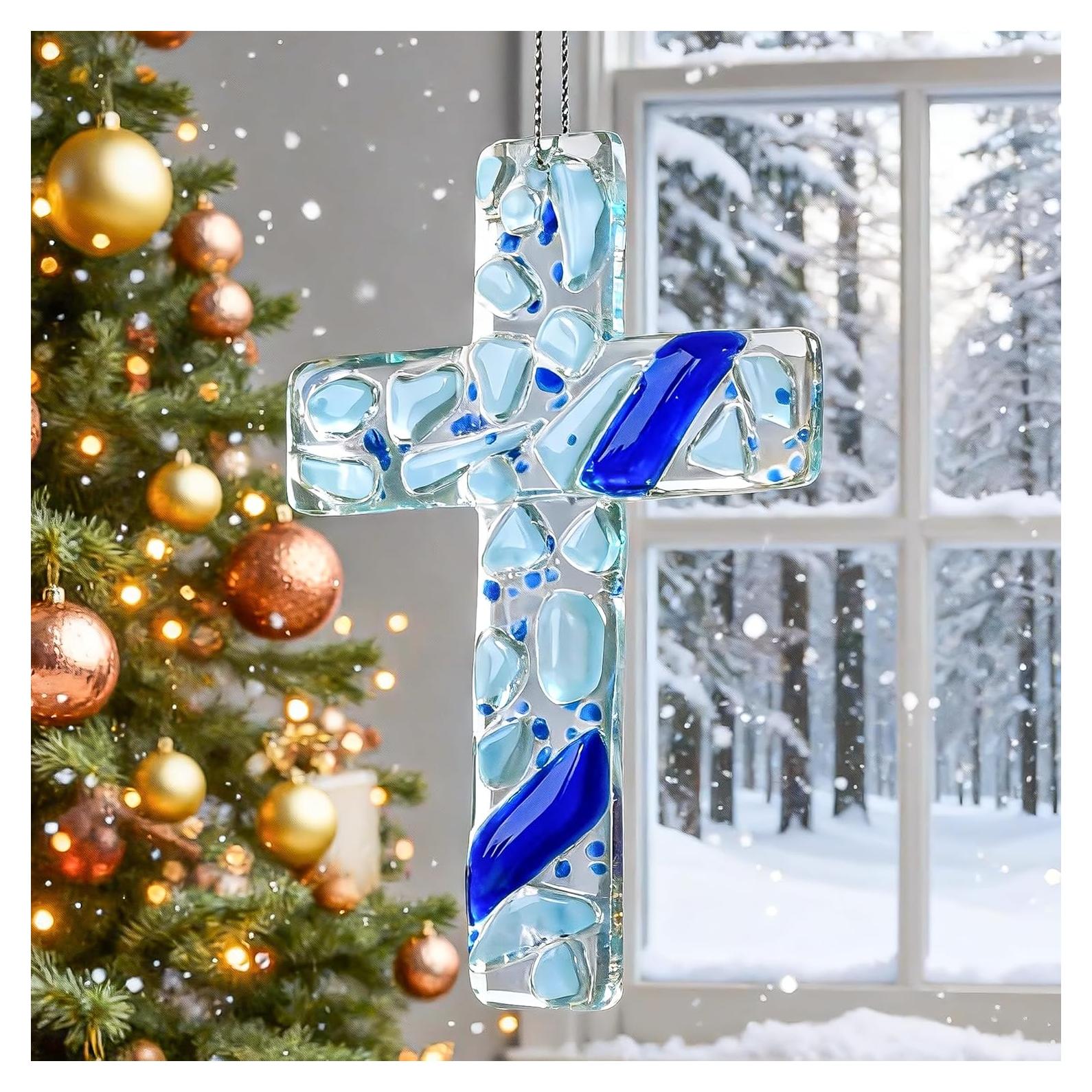 Cruz Colgante Cristiana H&D HYALINE & DORA Azul 10.16x7.62cm