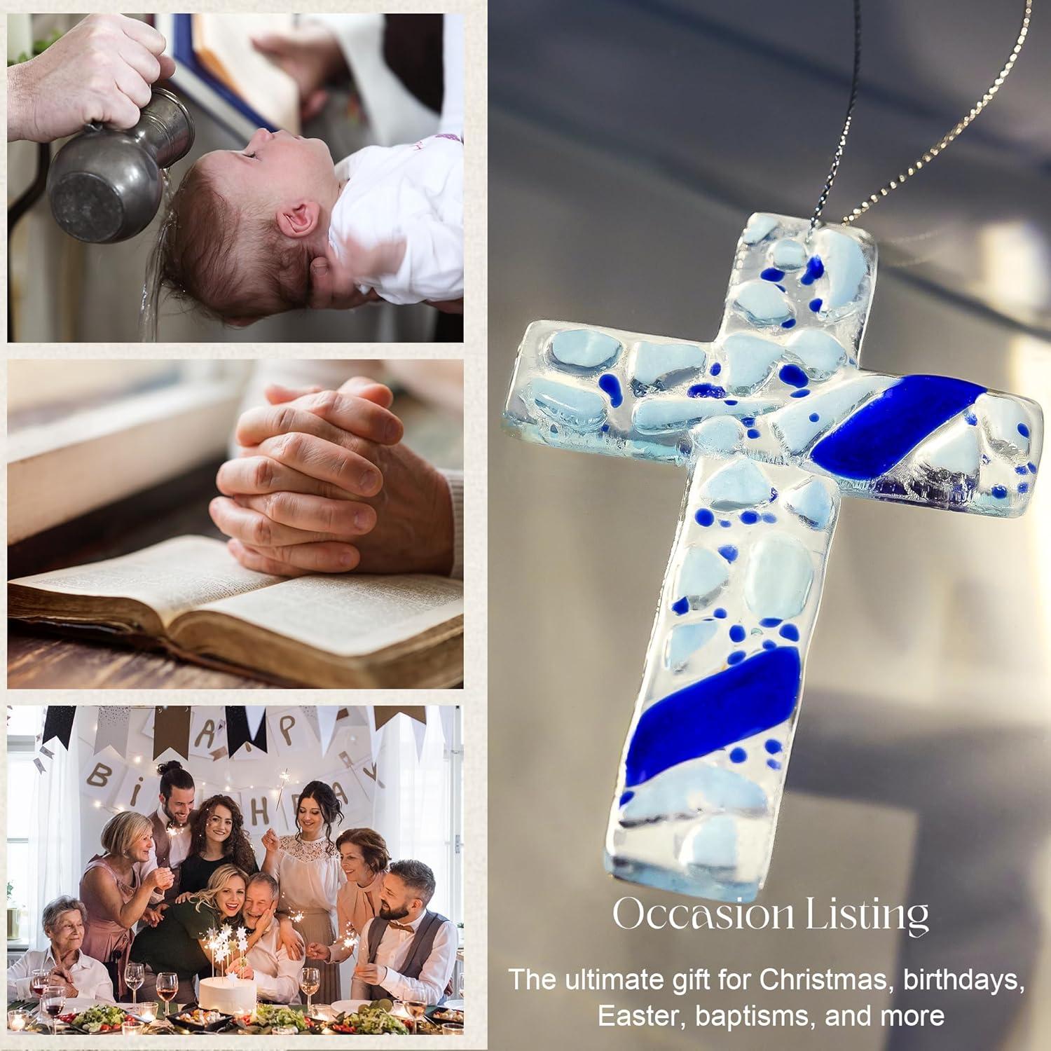 Cruz Colgante Cristiana H&D HYALINE & DORA Azul 10.16x7.62cm