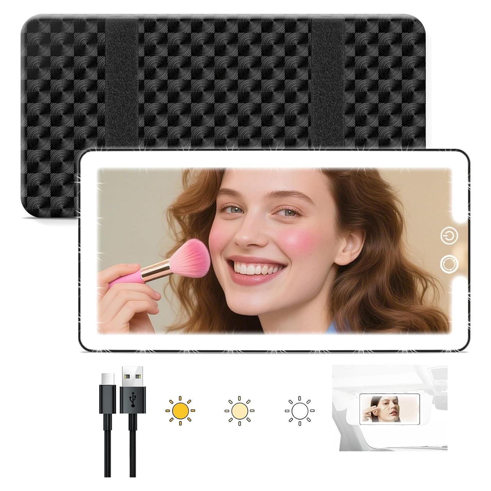 Espejo de Vanidad LED JJhxr para Visera de Coche Negro