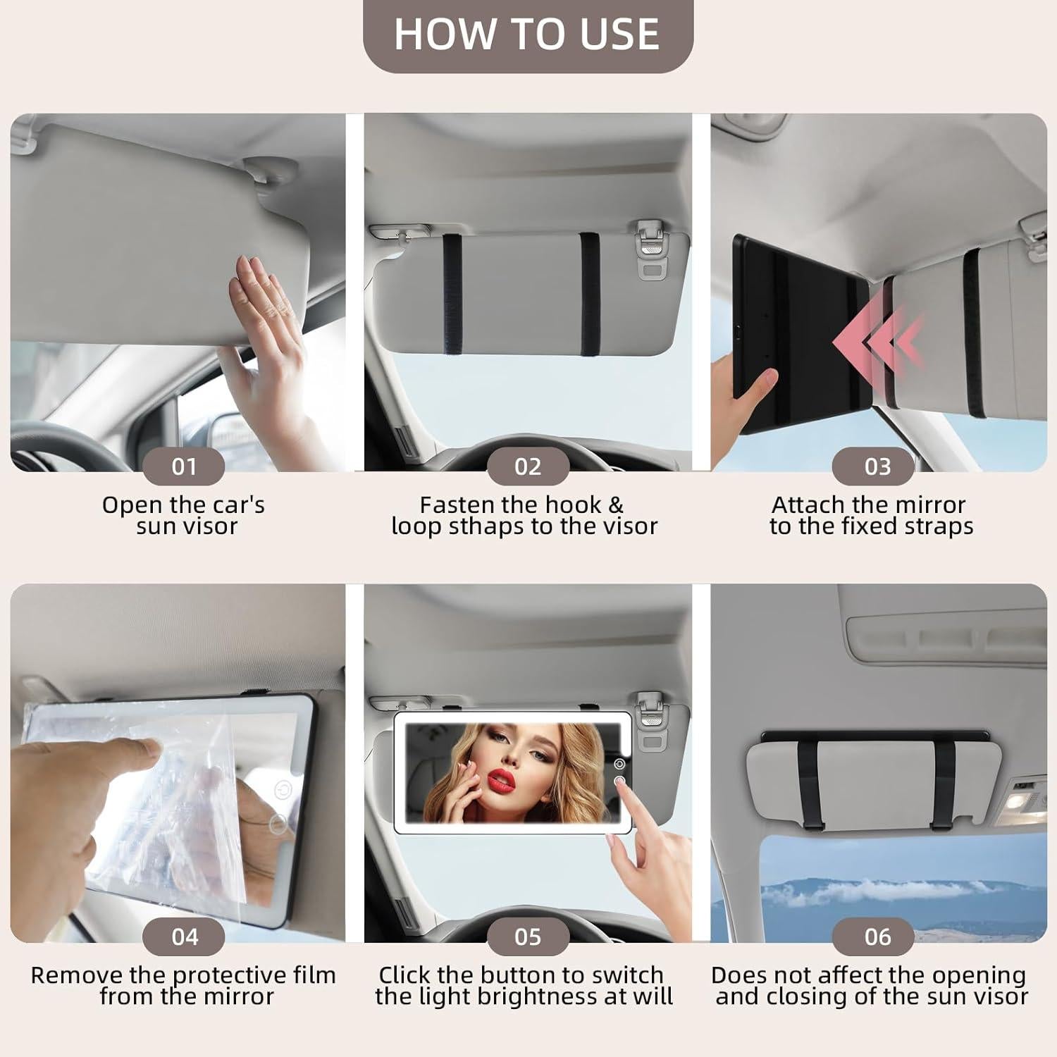 Espejo de Vanidad LED JJhxr para Visera de Coche Negro