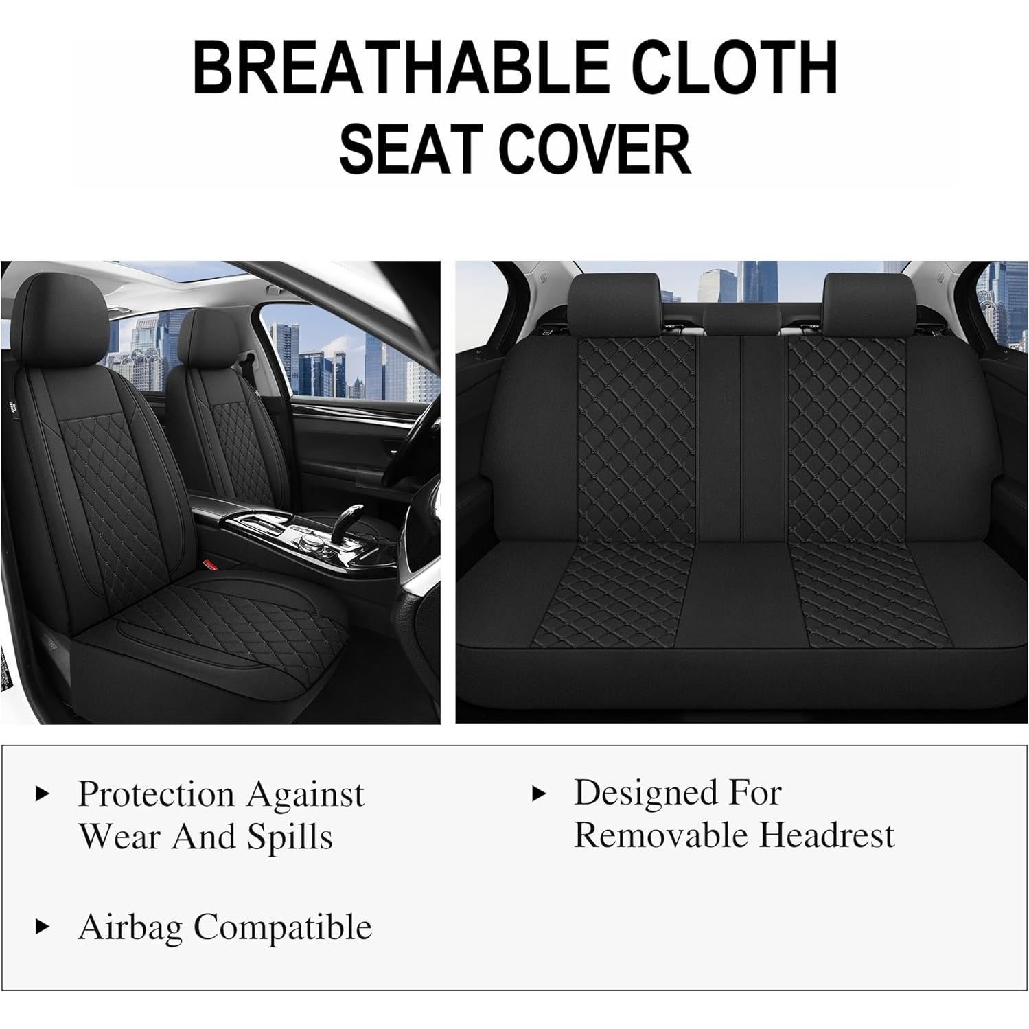 Fundas de Asiento de Coche YGL Juego Completo Negro Transpirables