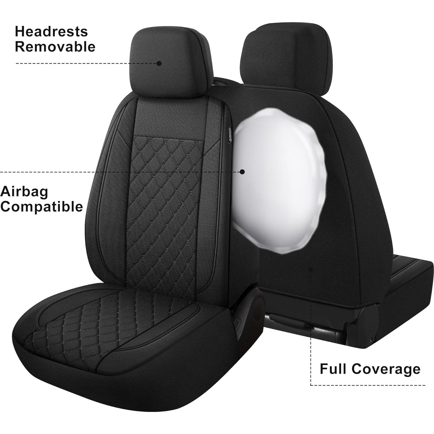 Fundas de Asiento de Coche YGL Juego Completo Negro Transpirables