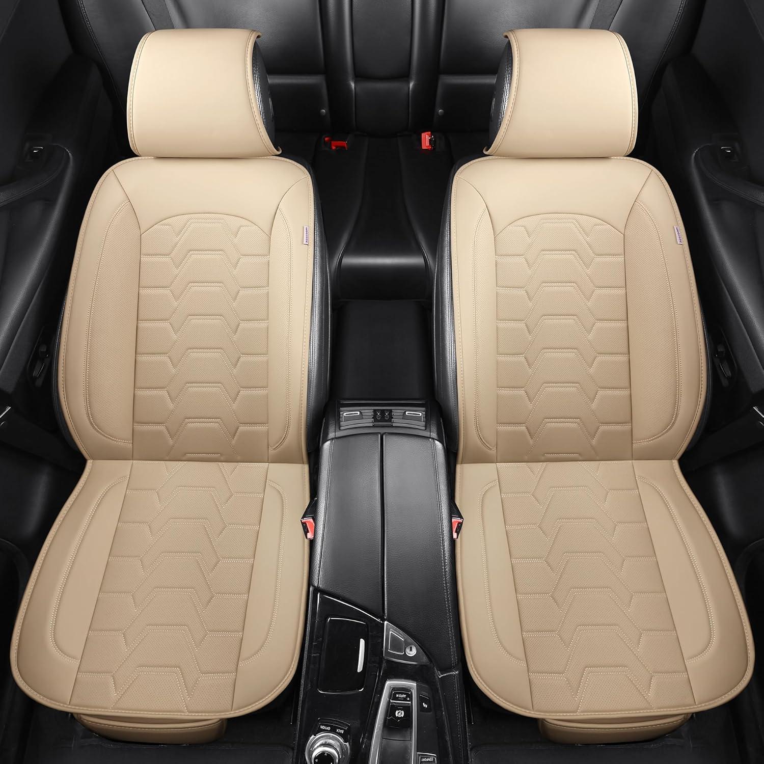 Cubiertas de Asientos de Coche Hoozoom Cuero Beige 2PCS