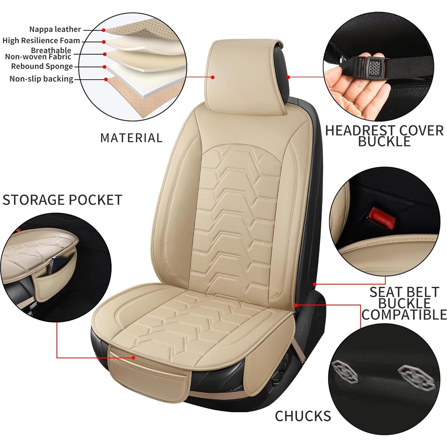 Cubiertas de Asientos de Coche Hoozoom Cuero Beige 2PCS