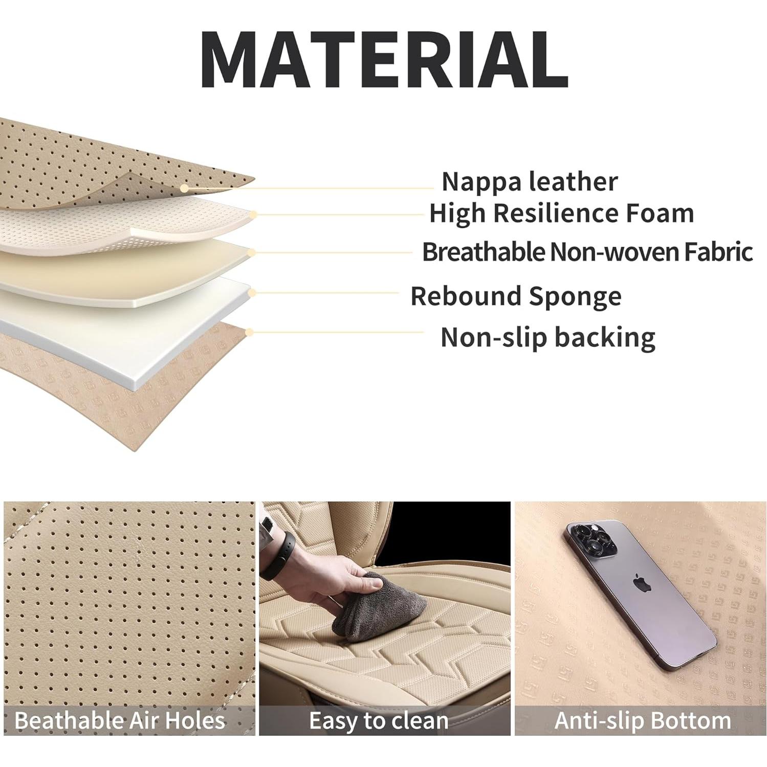 Cubiertas de Asientos de Coche Hoozoom Cuero Beige 2PCS