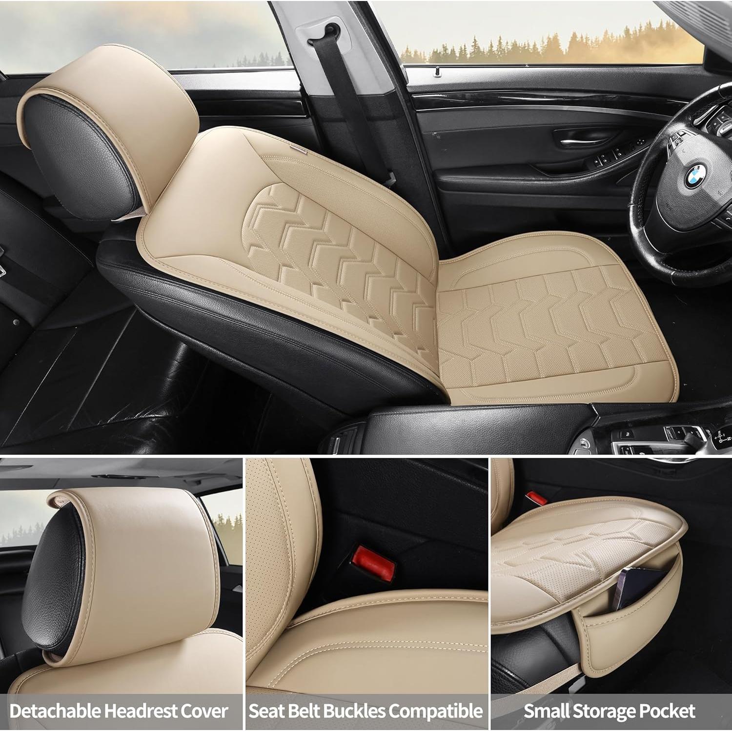 Cubiertas de Asientos de Coche Hoozoom Cuero Beige 2PCS