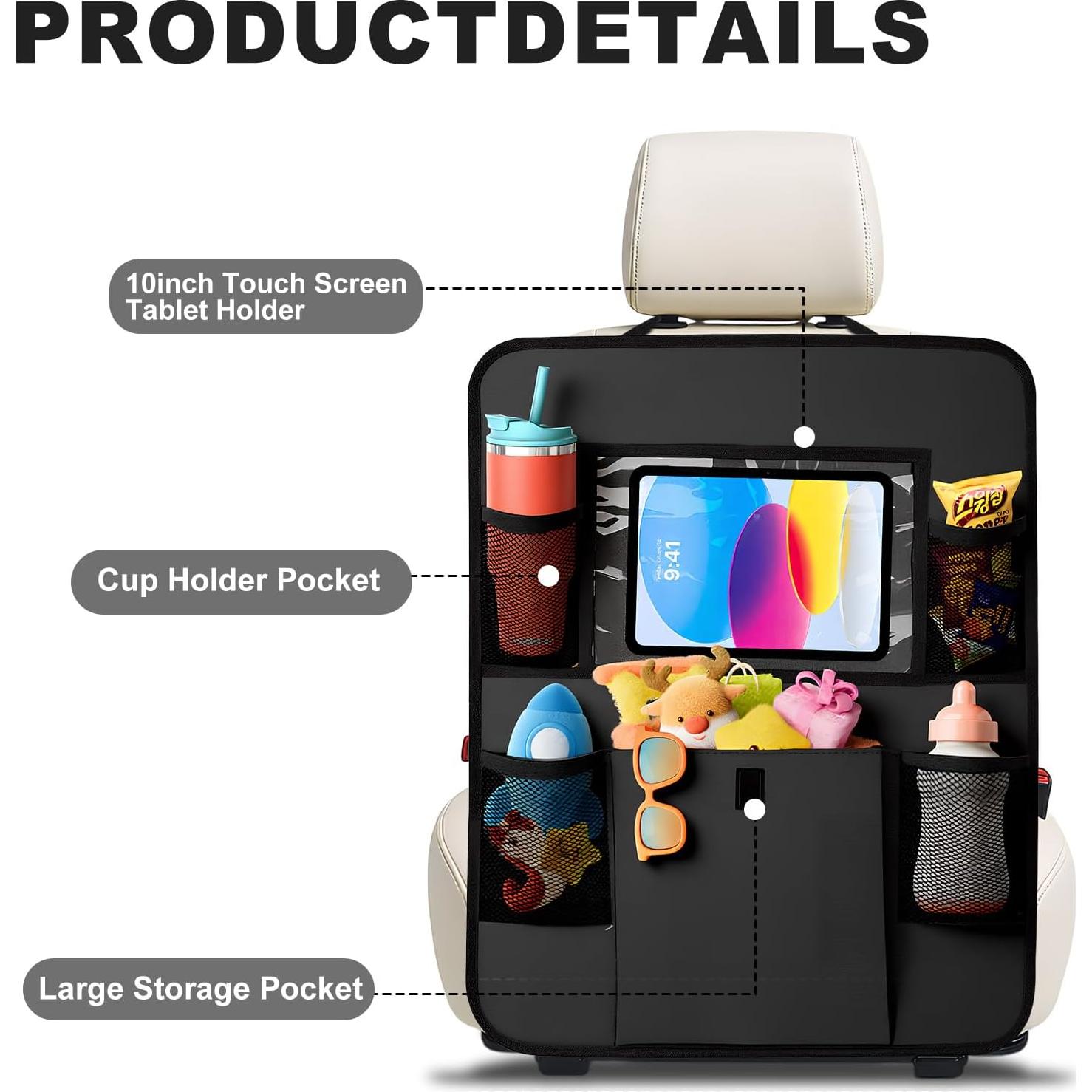Organizador de Asiento Trasero Zecirl con Soporte para Tableta 6 Bolsillos