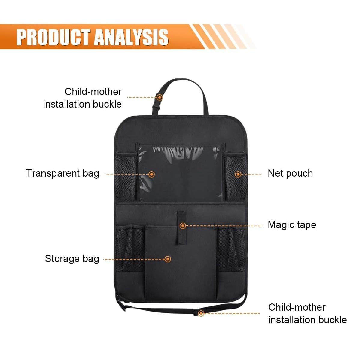 Organizador de Asiento Trasero de Coche GAOLAOSY Negro 61.5x40.9cm