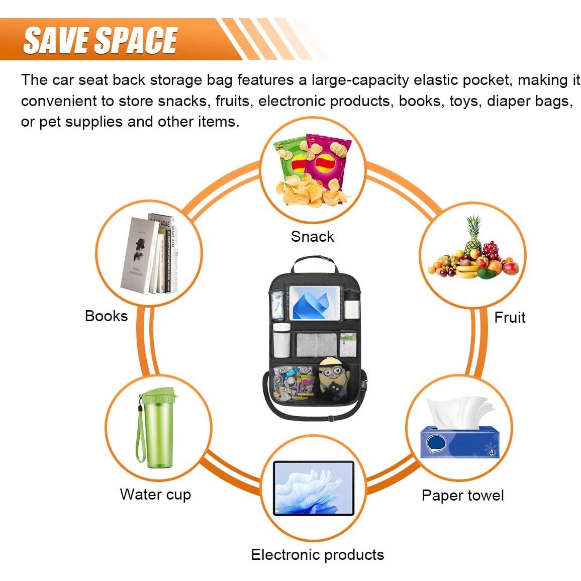 Organizador de Asiento Trasero UHANBUT 2PCS Negro Tela Oxford