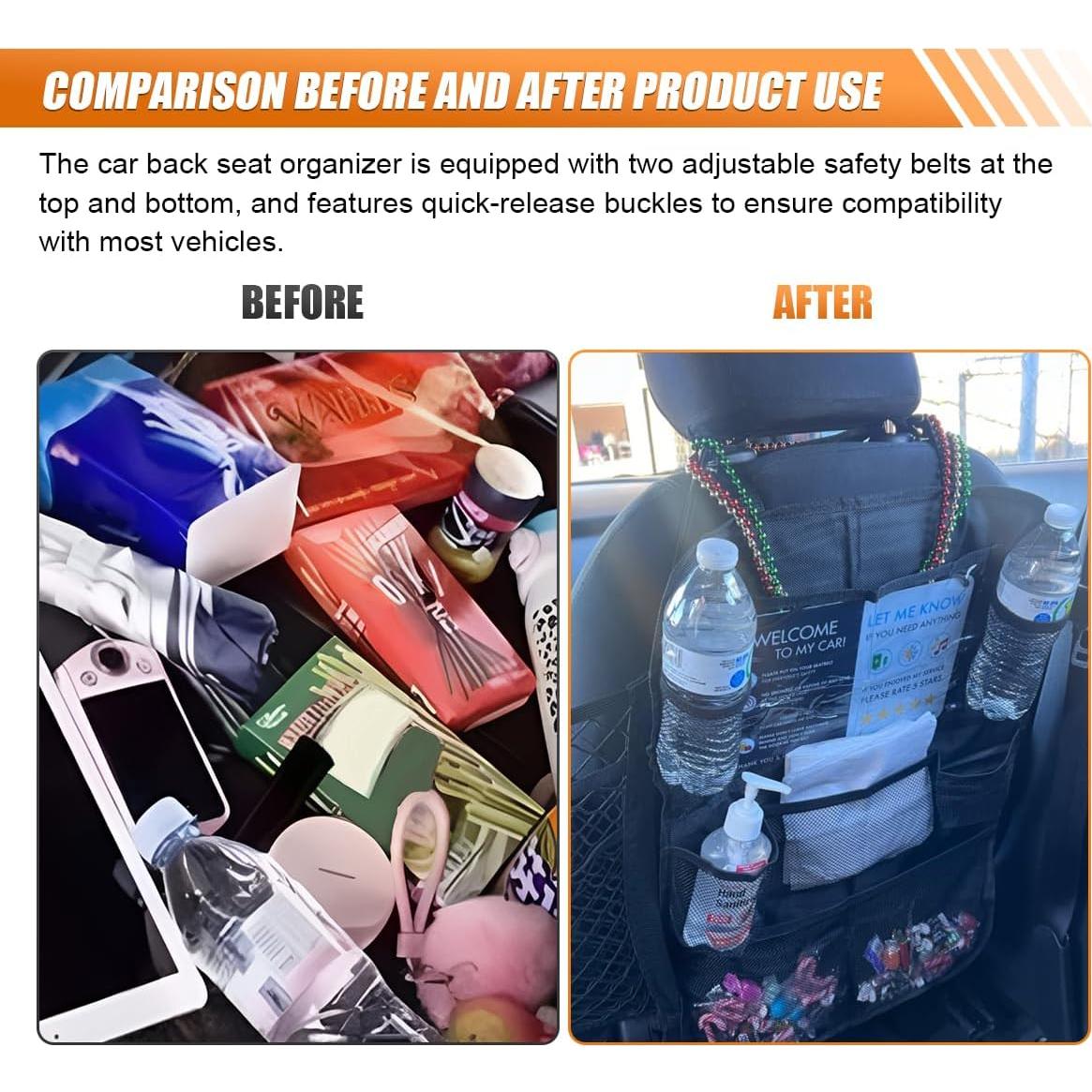 Organizador de Asiento Trasero UHANBUT 2PCS Negro Tela Oxford