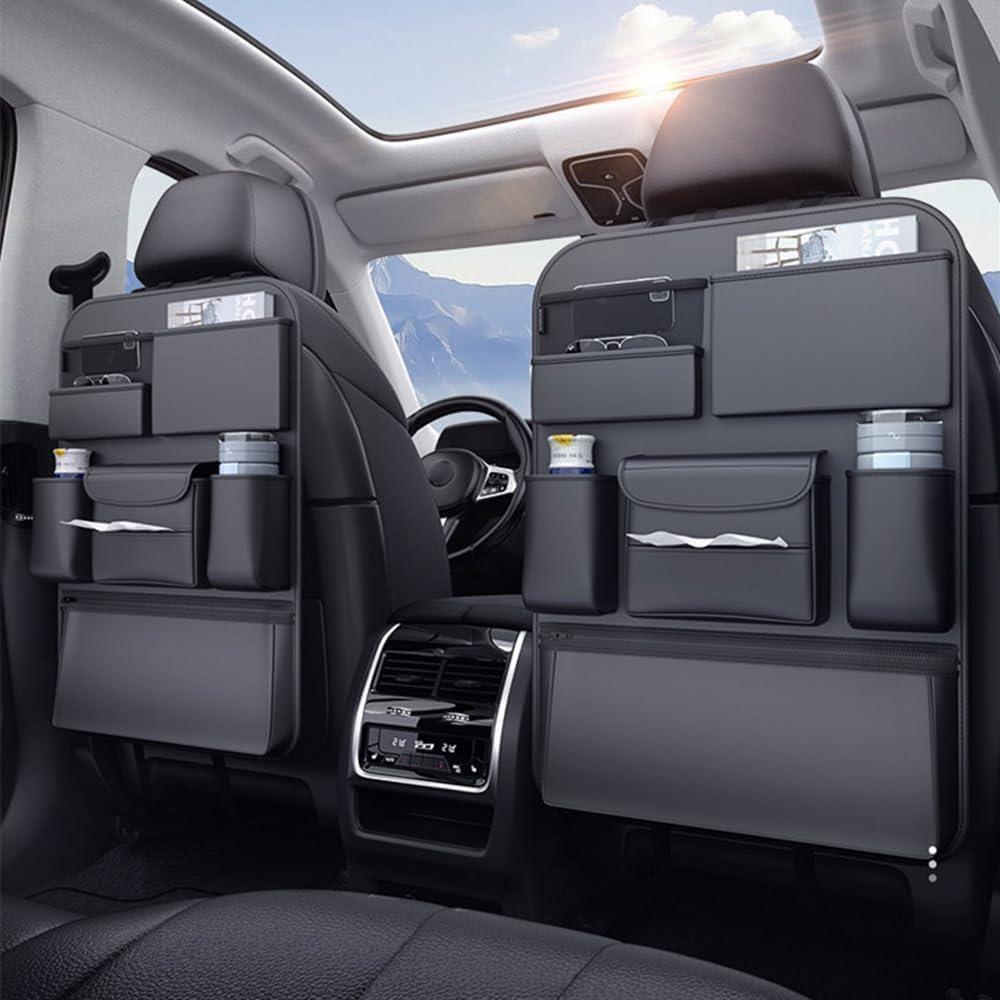 Organizador de respaldo de asiento de coche de cuero PU - 2 unidades