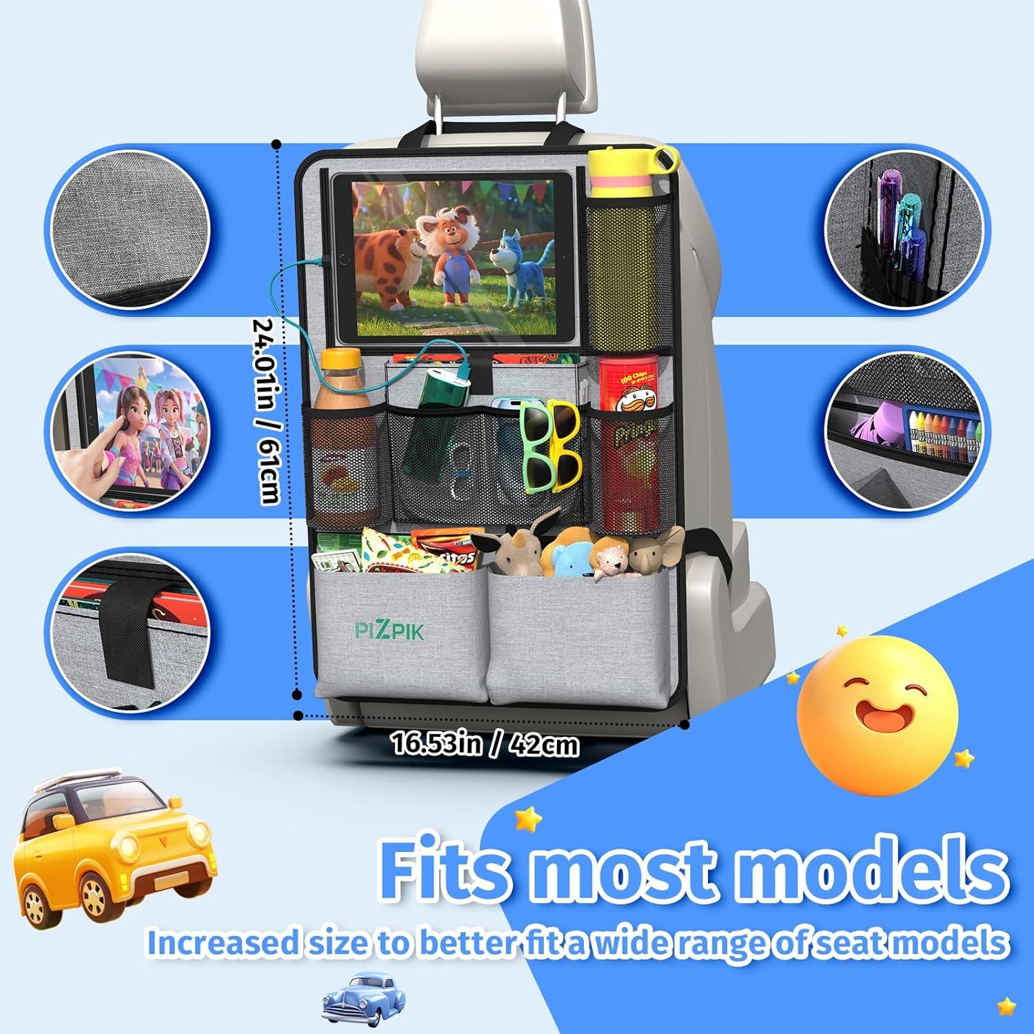 Organizador de Asiento Trasero Plzpik 2Pack Gris 11 Bolsillos