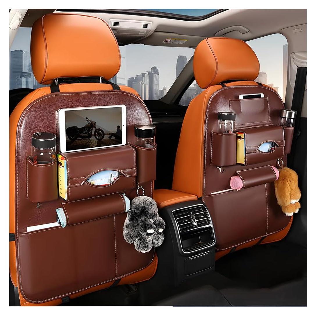 Organizador de Respaldo de Asiento de Coche ZNDAW 2PCS Cuero Café