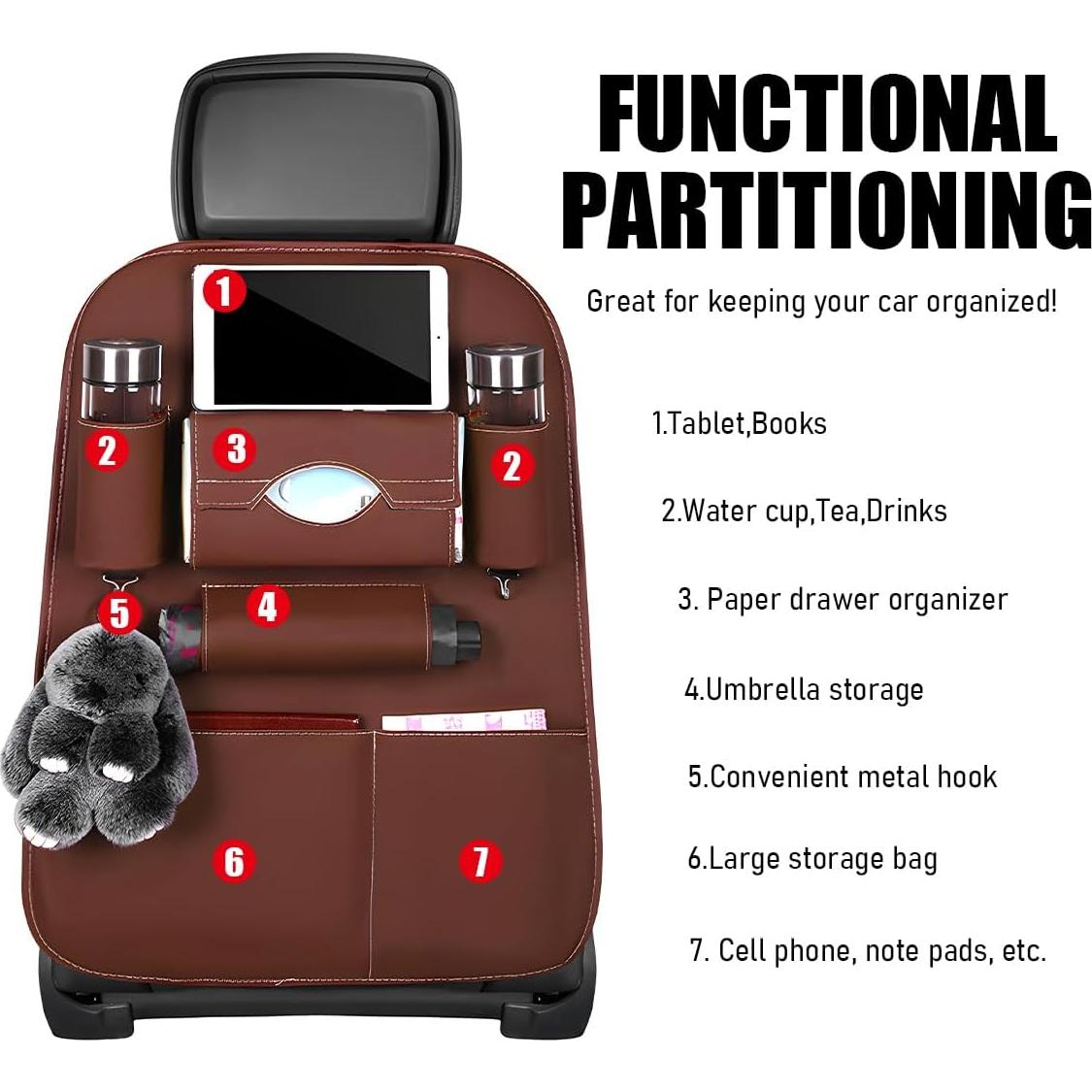 Organizador de Respaldo de Asiento de Coche ZNDAW 2PCS Cuero Café