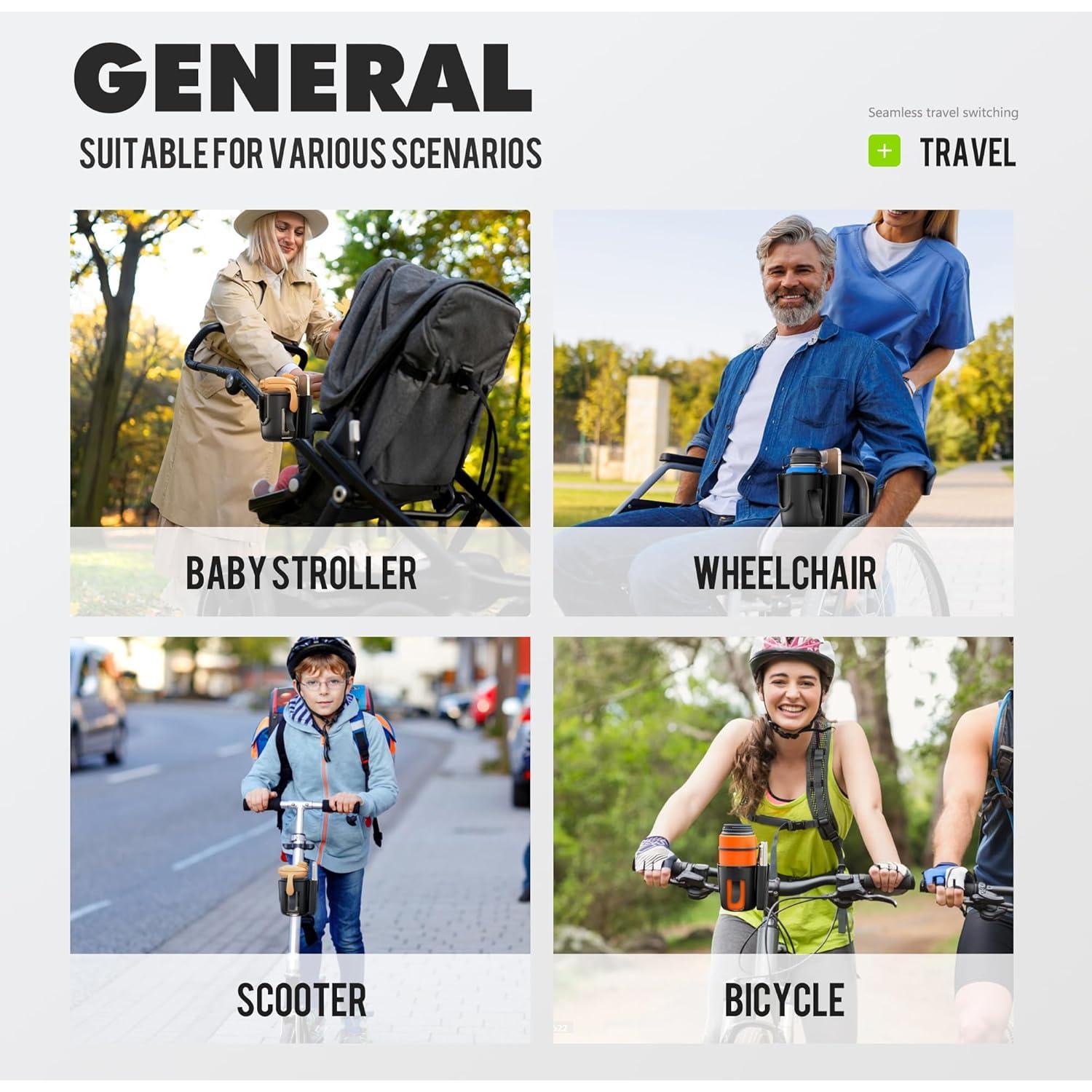 Soporte para Tazas Li & Zhao Ajustable para Cochecito Negro