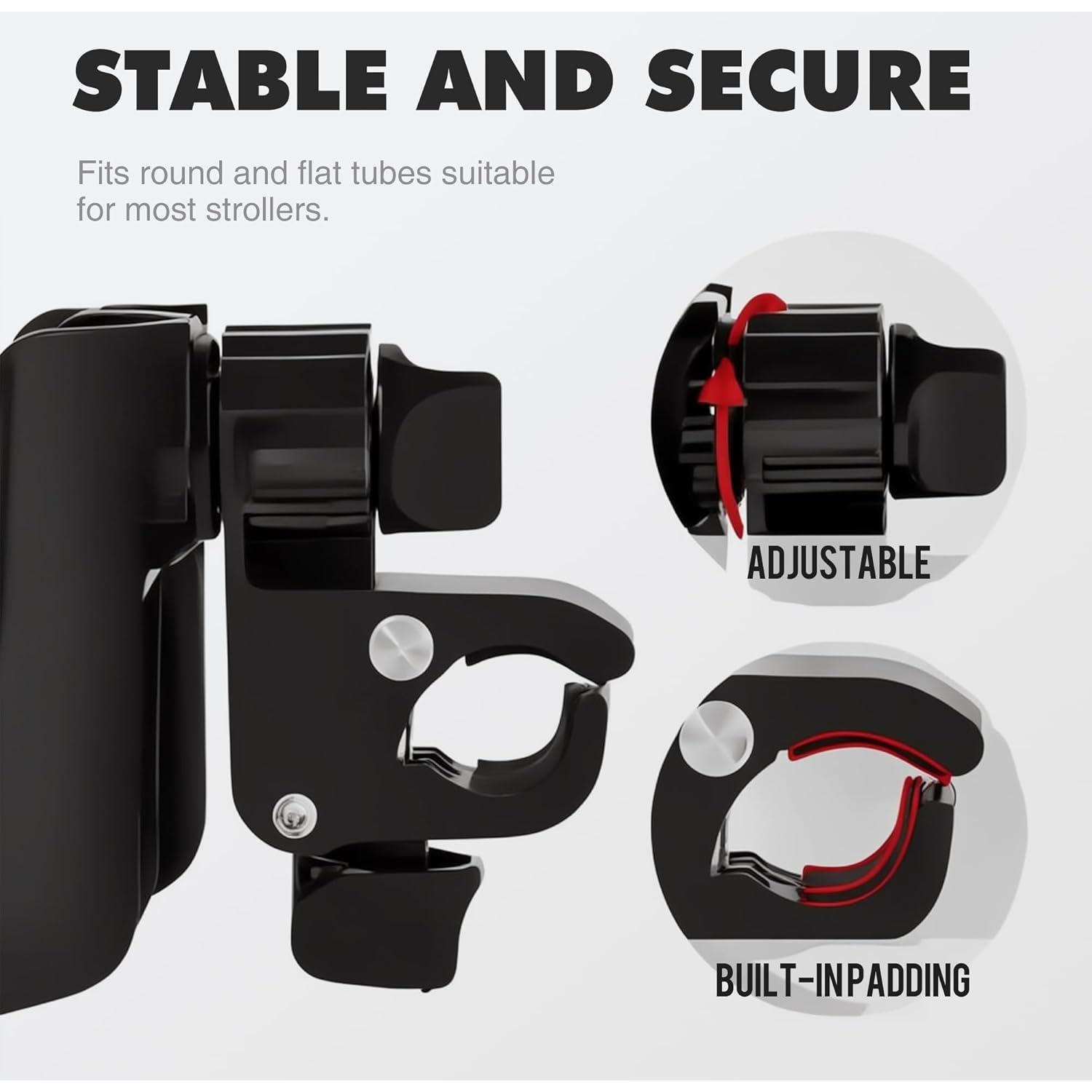 Soporte para Tazas Li & Zhao Ajustable para Cochecito Negro