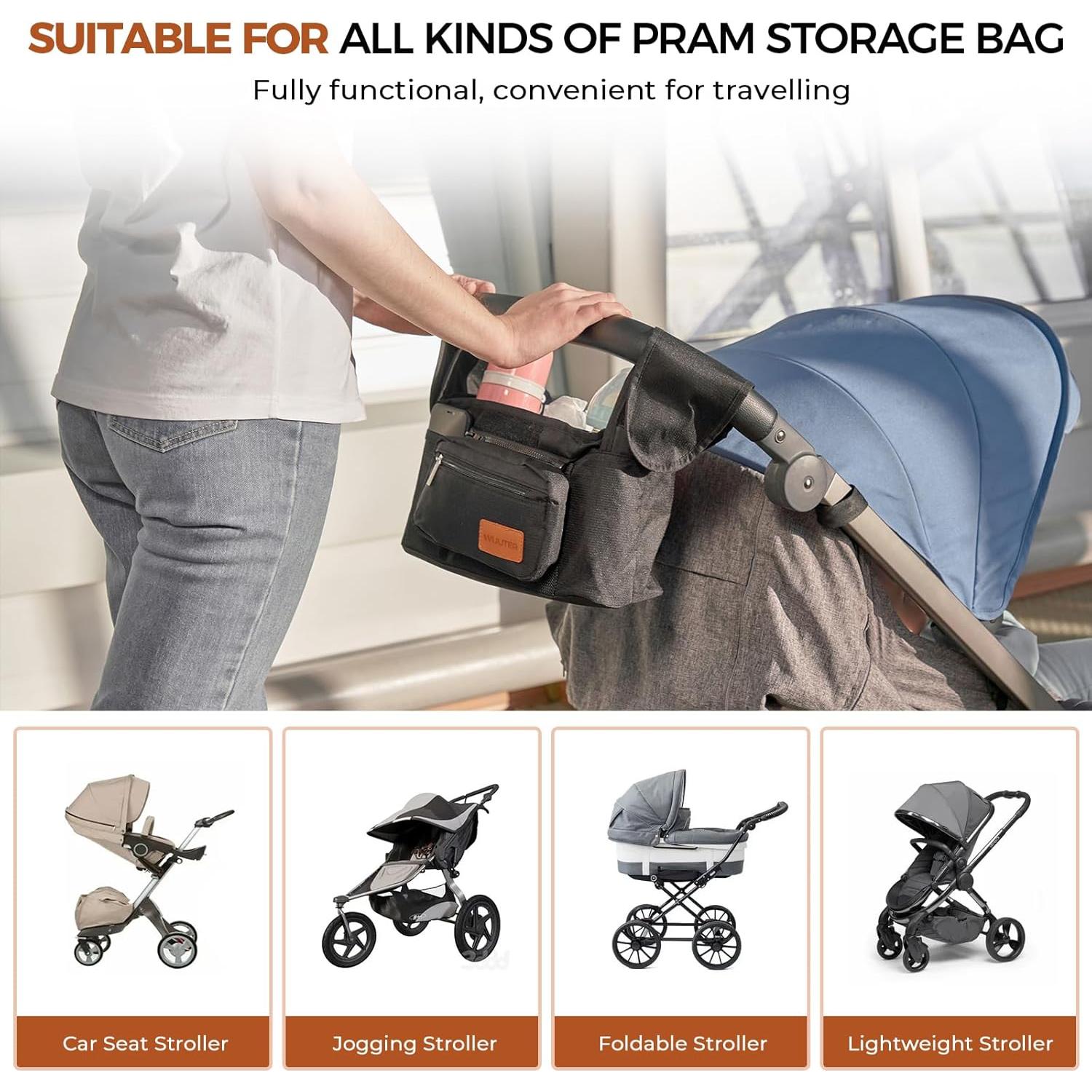 Organizador de Cochecito WUUTER Negro con Soporte para Vaso