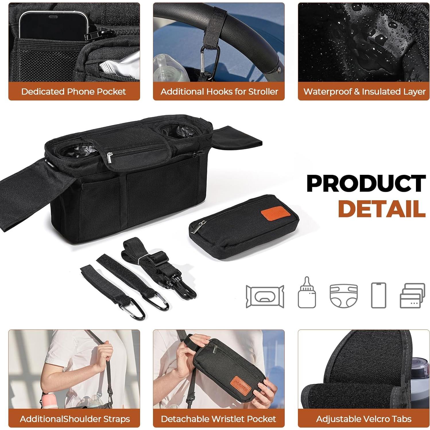 Organizador de Cochecito WUUTER Negro con Soporte para Vaso