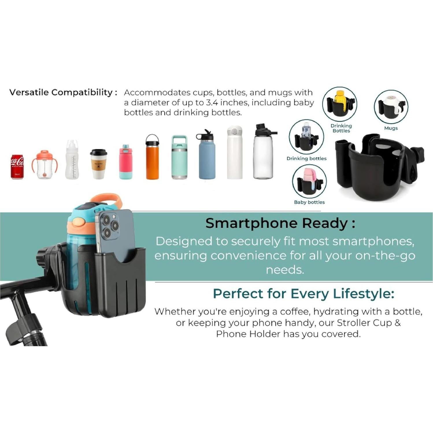 Soporte para Taza y Teléfono Móvil Tulimed 2-en-1 Negro