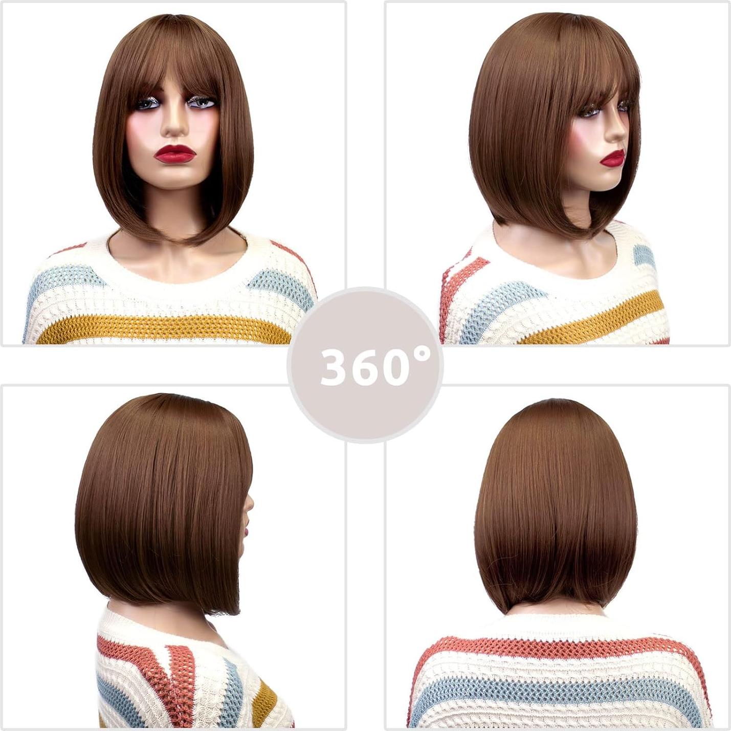 Peluca Bob Recta Corto Onpep con Flequillo Color Miel 30 cm