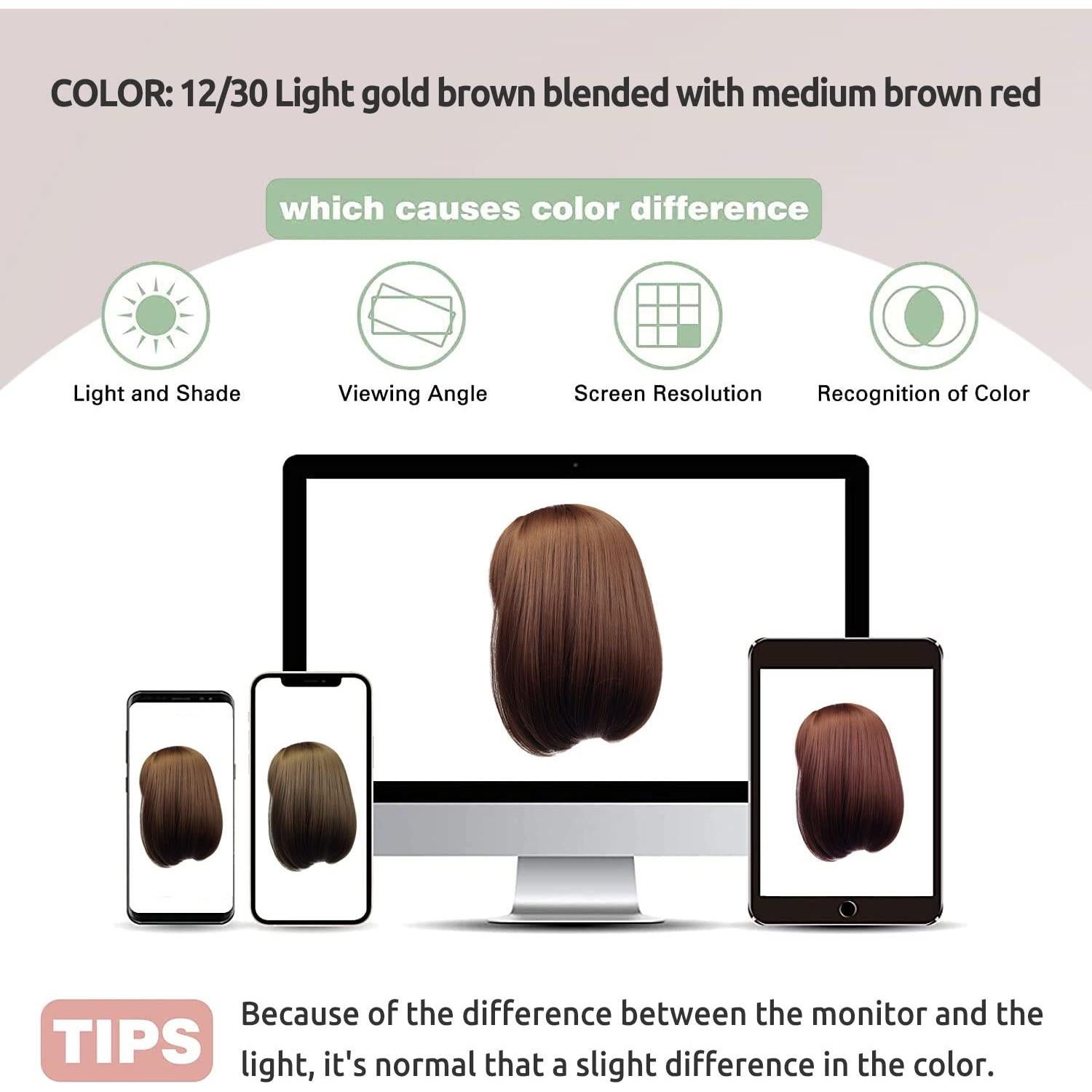 Peluca Bob Recta Corto Onpep con Flequillo Color Miel 30 cm