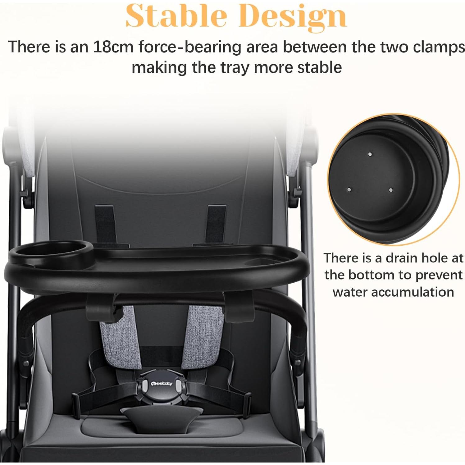 Bandeja de Snacks Ajustable para Cochecito con Soporte para Vaso