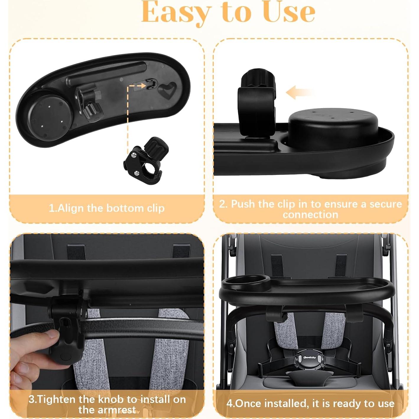 Bandeja de Snacks Ajustable para Cochecito con Soporte para Vaso