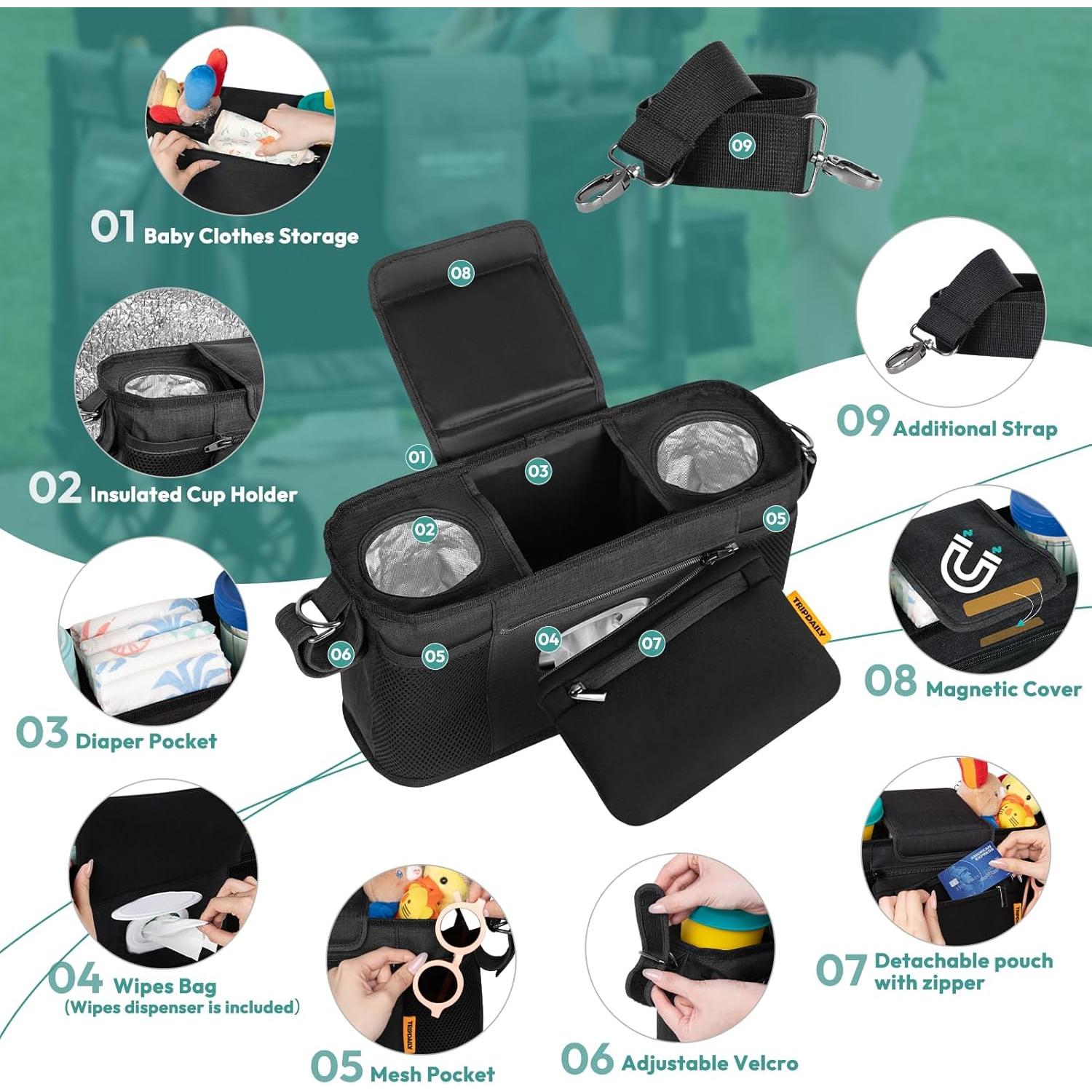 Consola para Padres Boffinby Poc-2, Organizador de Carro de Paseo