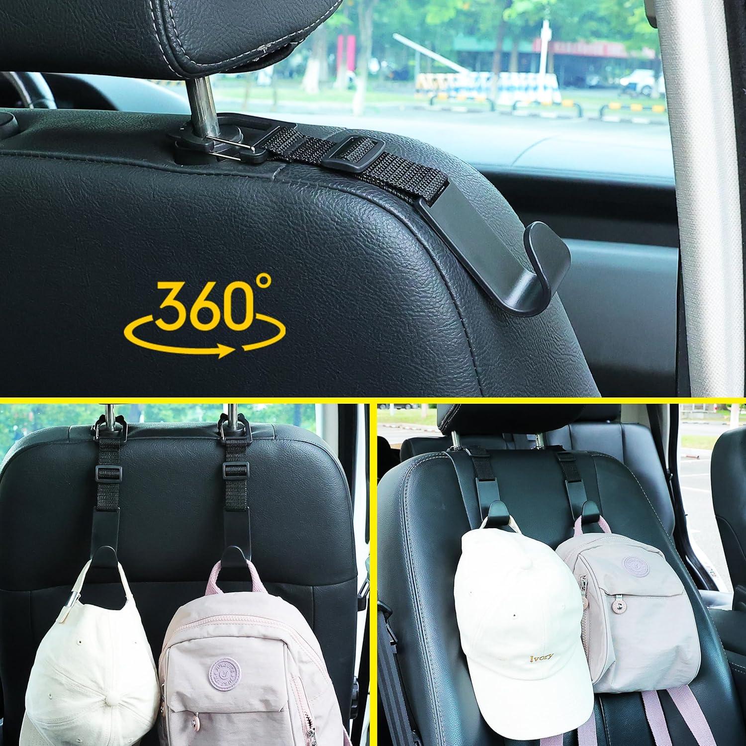 Ganchos para Reposacabezas de Coche Amooca 4 Pack Negro