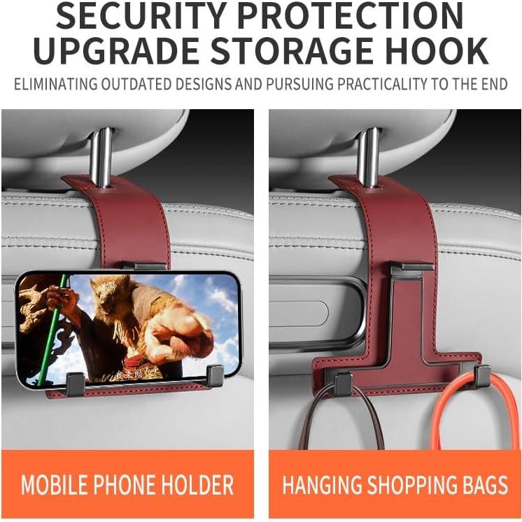 Ganchos para Reposacabezas ANULEYO de Cuero y Metal Rojo