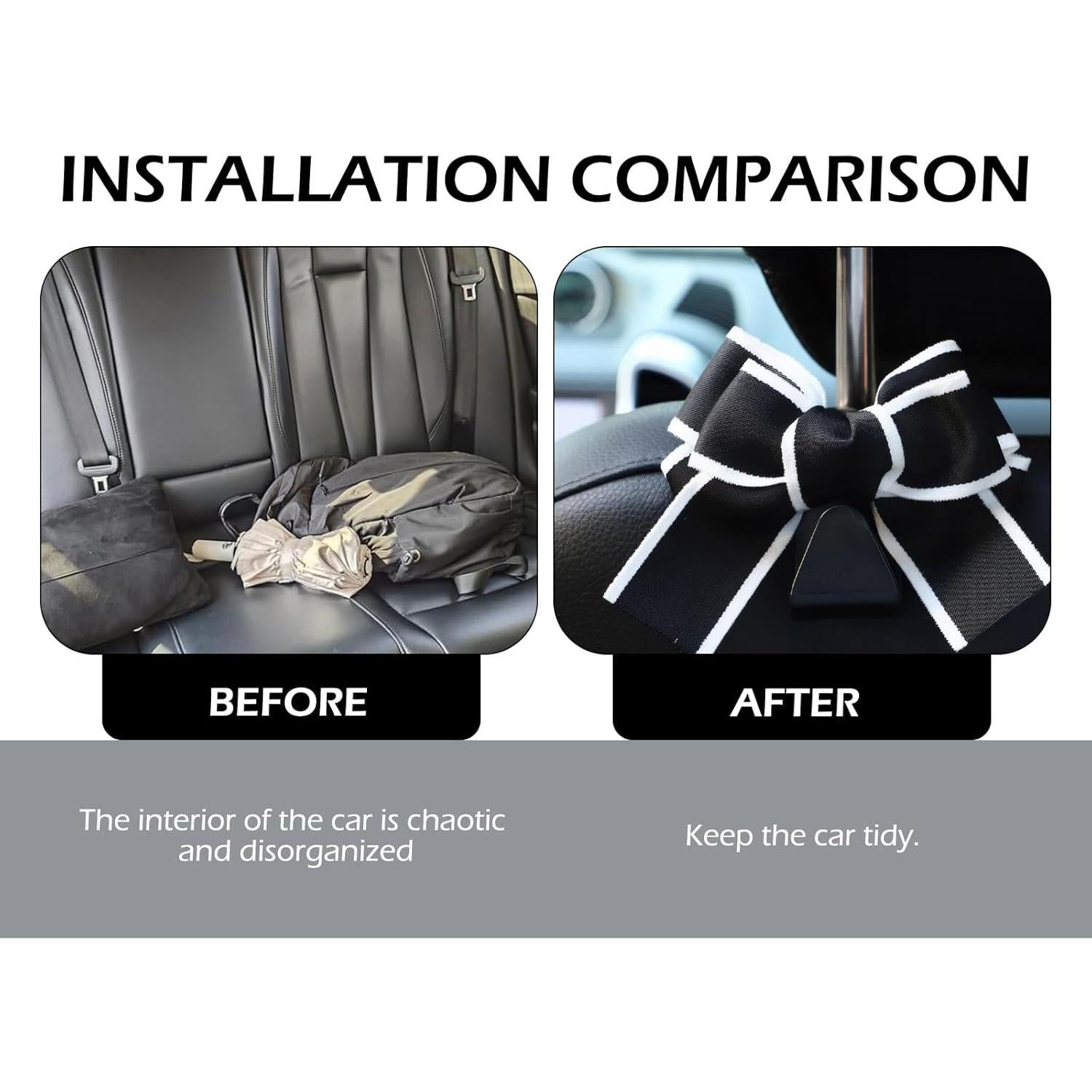 Ganchos para Reposacabezas de Coche Ferianl - 2 Piezas Negro-Blanco