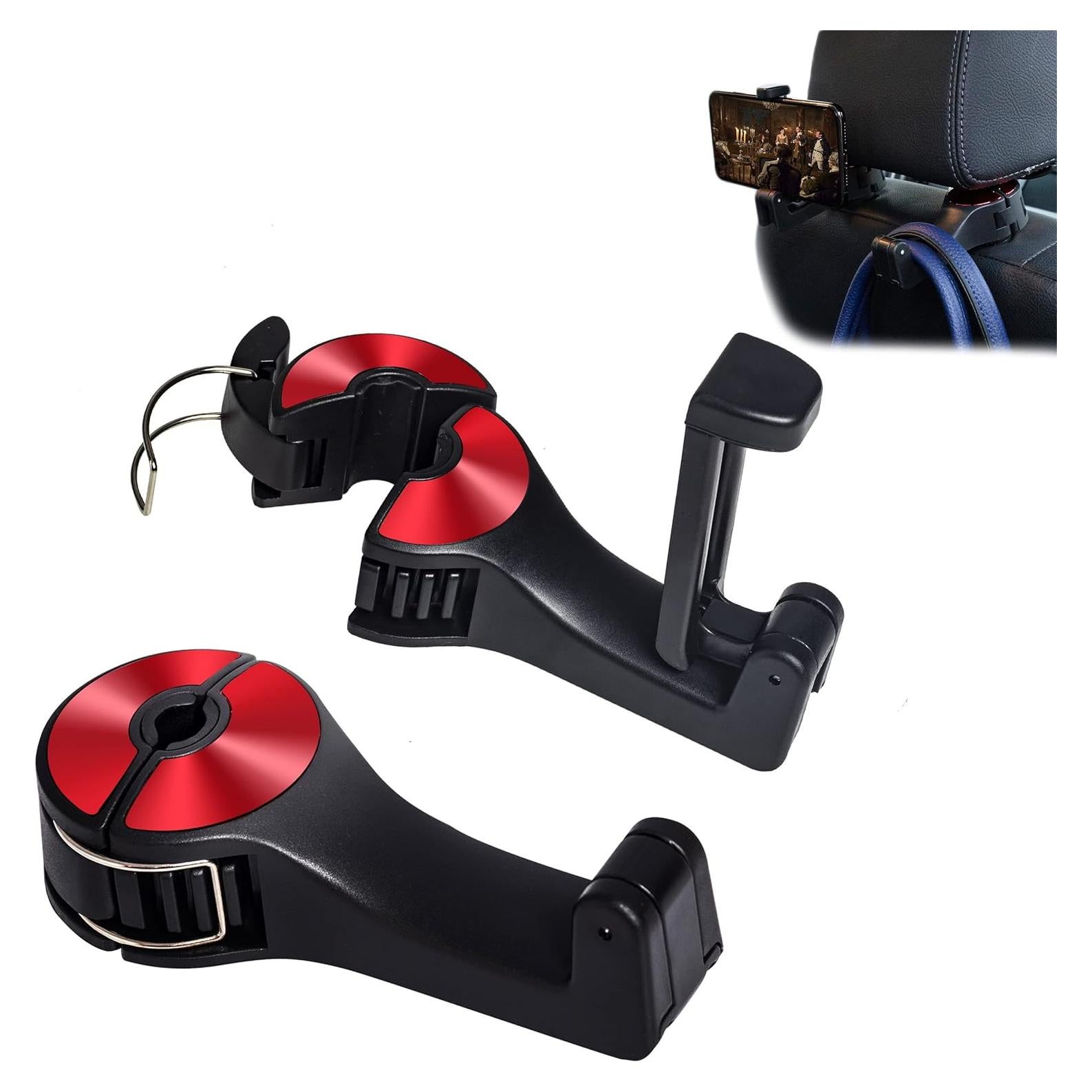 Ganchos para Asientos de Auto Amooca 2 en 1 con Bloqueo Rojo