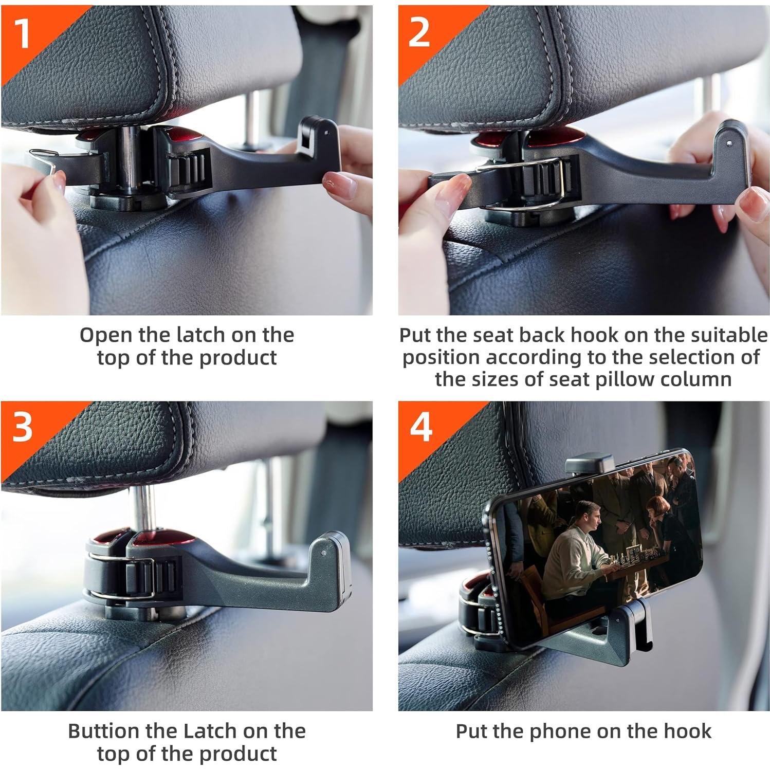 Ganchos para Asientos de Auto Amooca 2 en 1 con Bloqueo Rojo