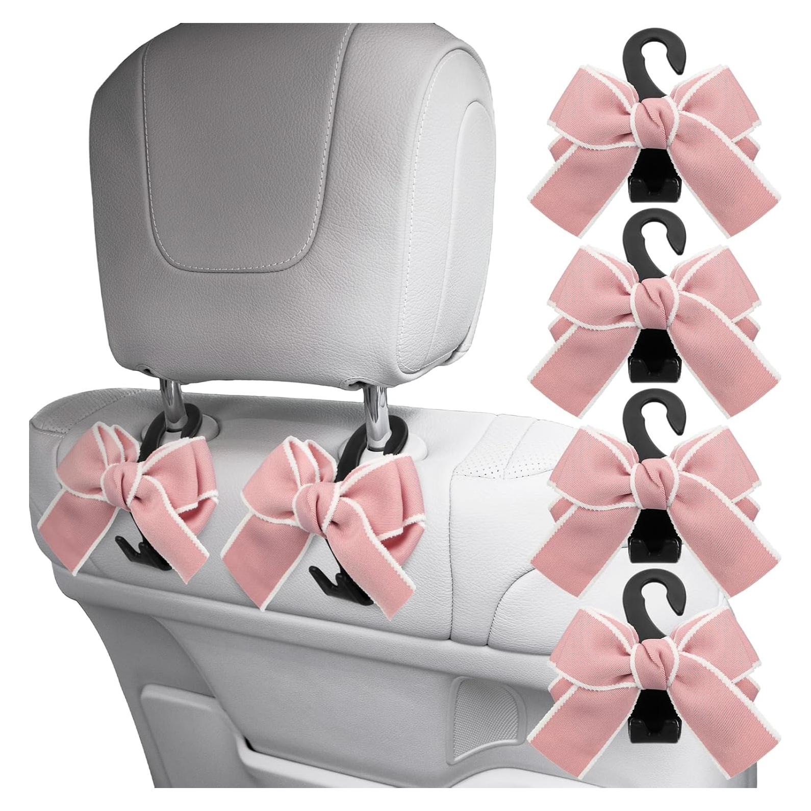 4 Ganchos de Bolsa de Coche Cinnvoice con Lazo Rosa