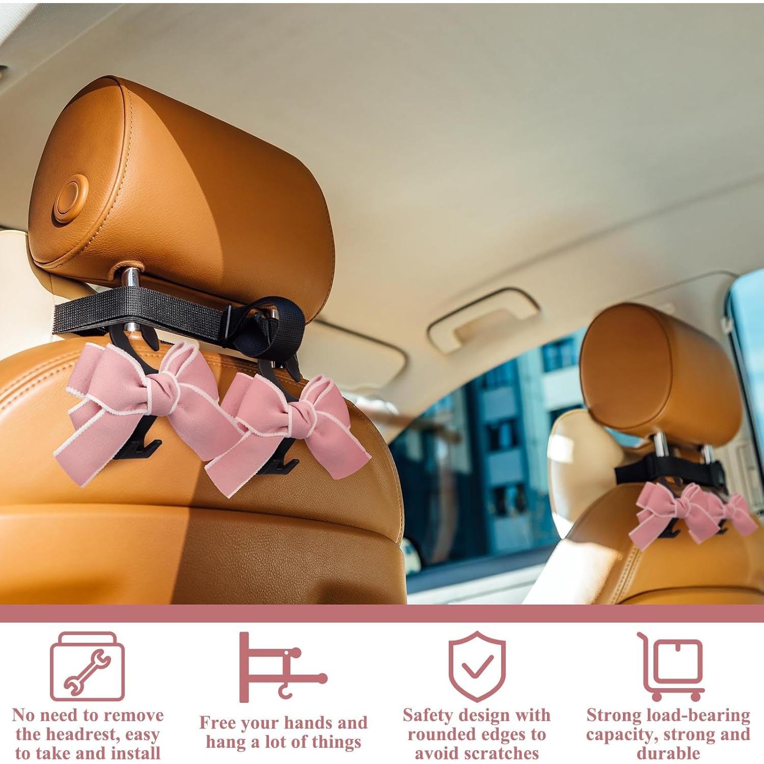4 Ganchos de Bolsa de Coche Cinnvoice con Lazo Rosa
