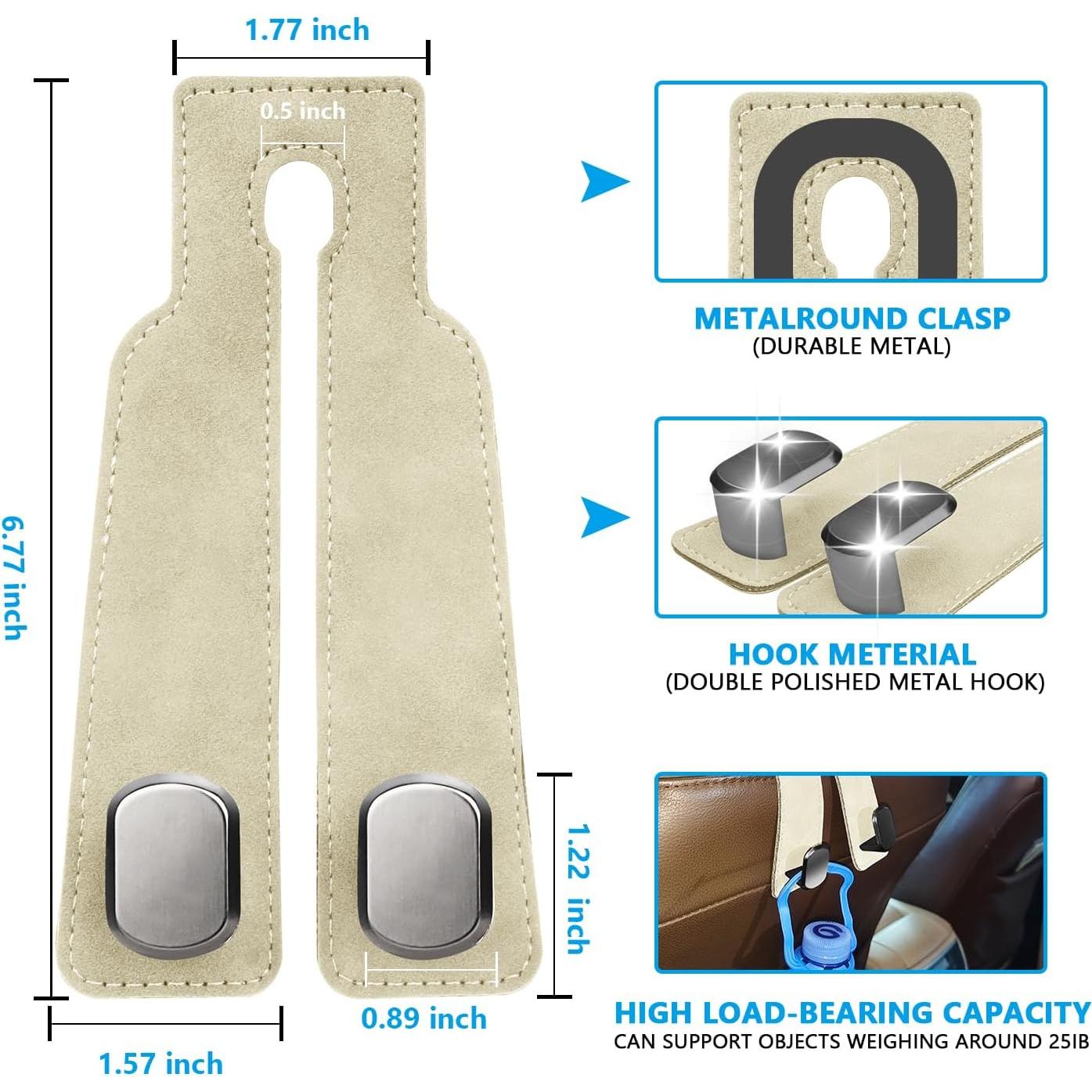 Ganchos para Reposacabezas QBUC - 2 Unidades, Aluminio y Cuero Beige