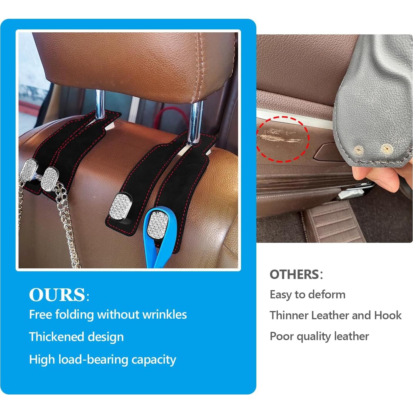 Ganchos para Reposacabezas QBUC - 2 Unidades, Aluminio y Cuero Beige